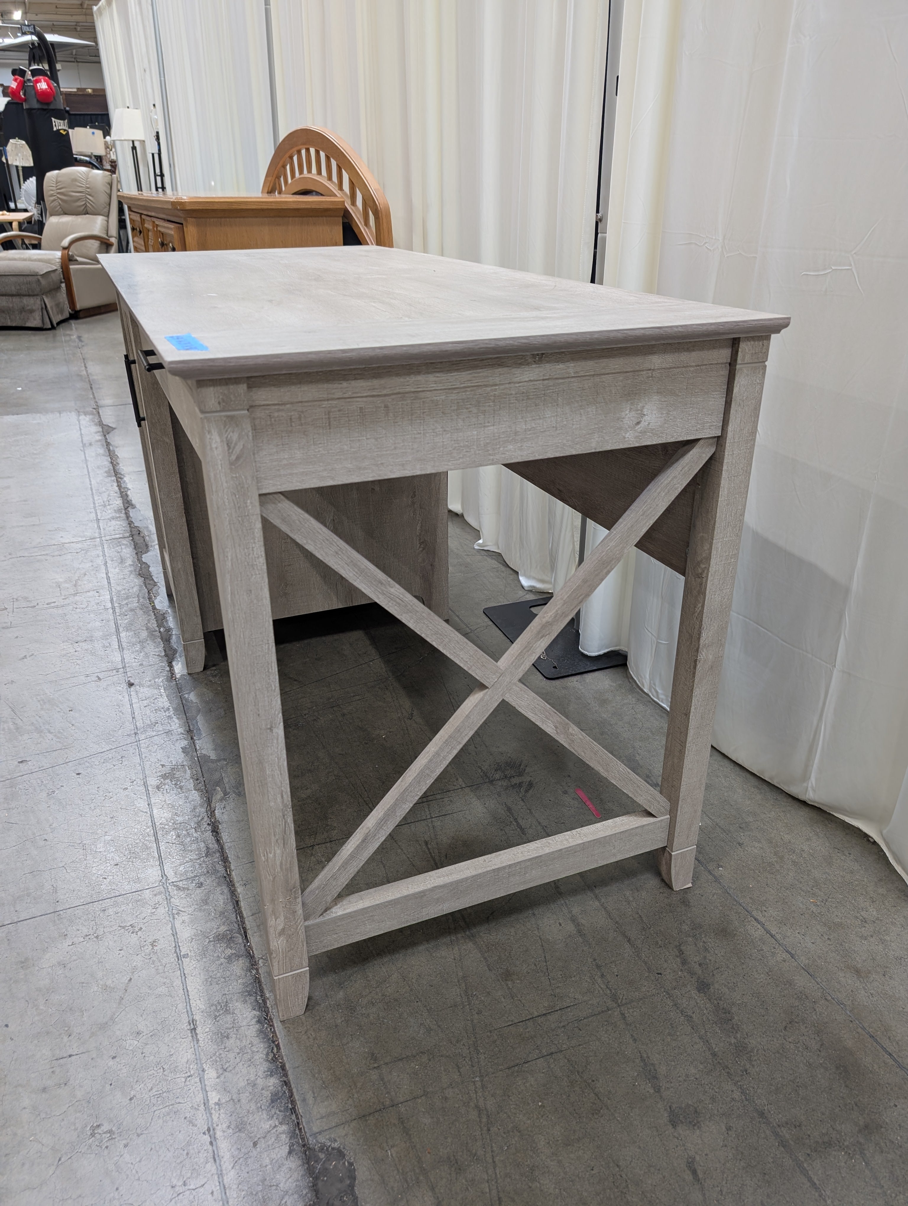 Grey Farmhouse Wood Desk with Cabinet