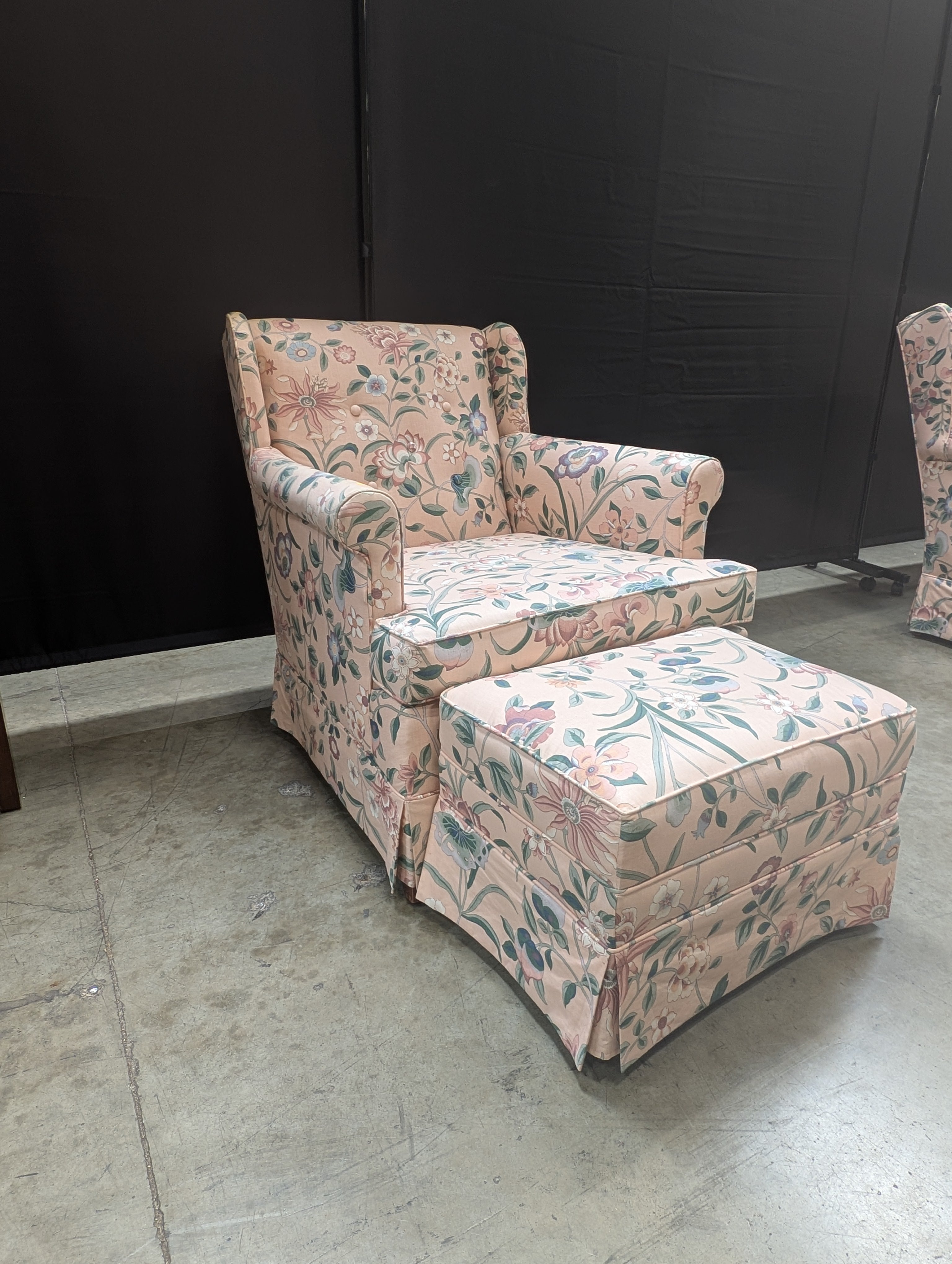 Vintage Style Floral Upholstered Armchair & Ottoman