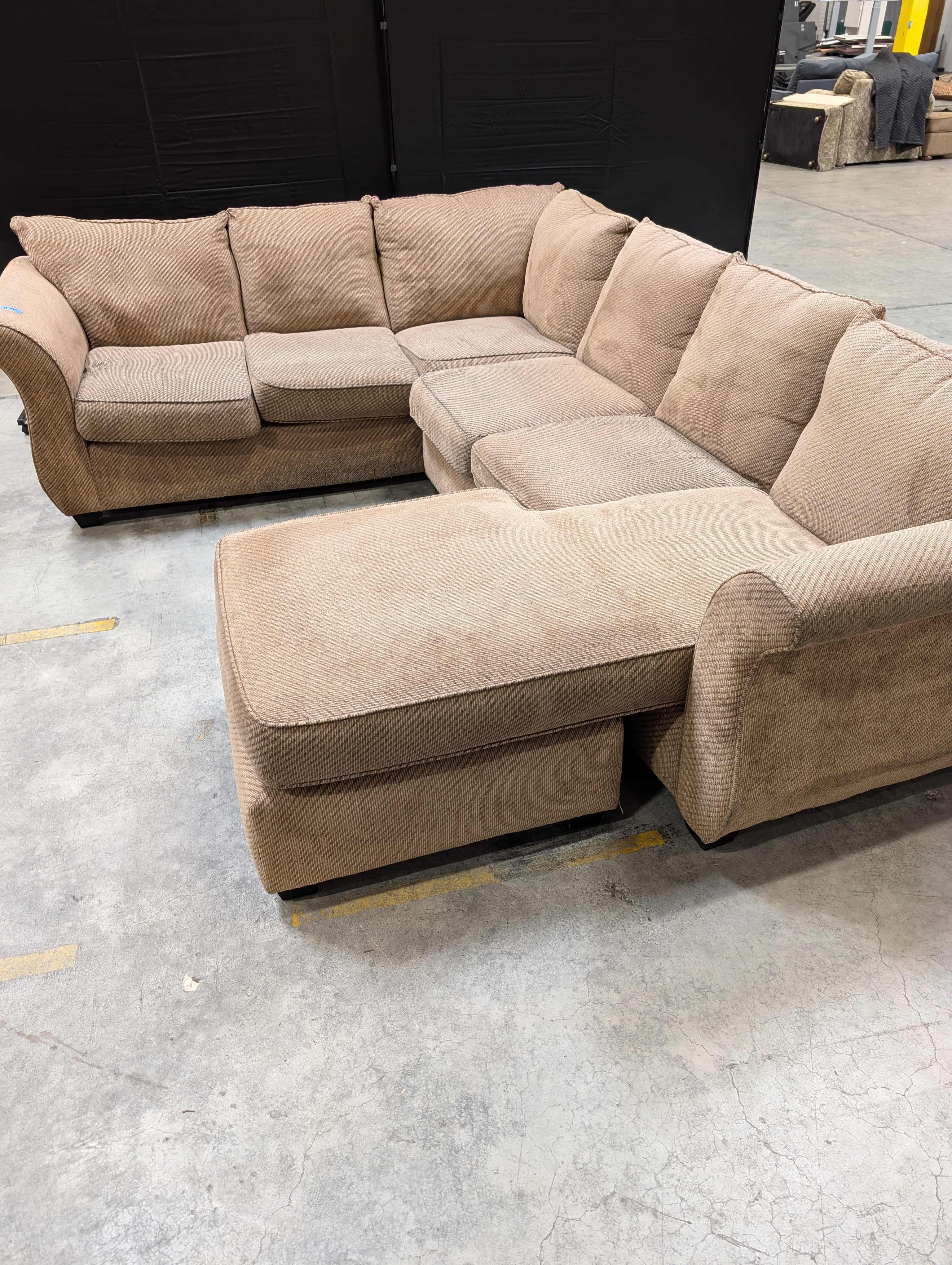 Used Neutral Tone Textured Fabric L-Shape Sectional Sofa