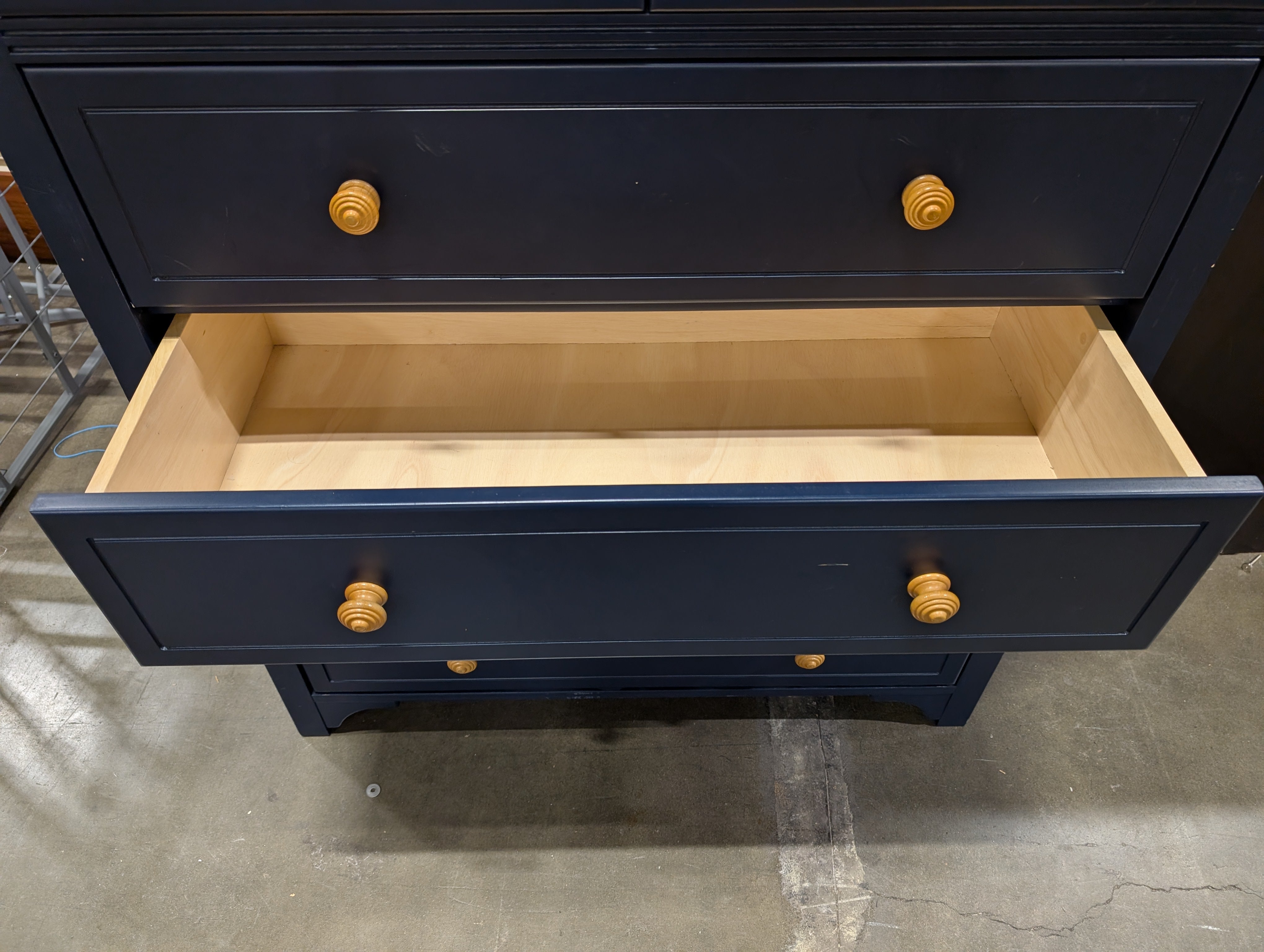 Cafe Kid Dark Navy Blue Six-Drawer Chest with Light Wood Top