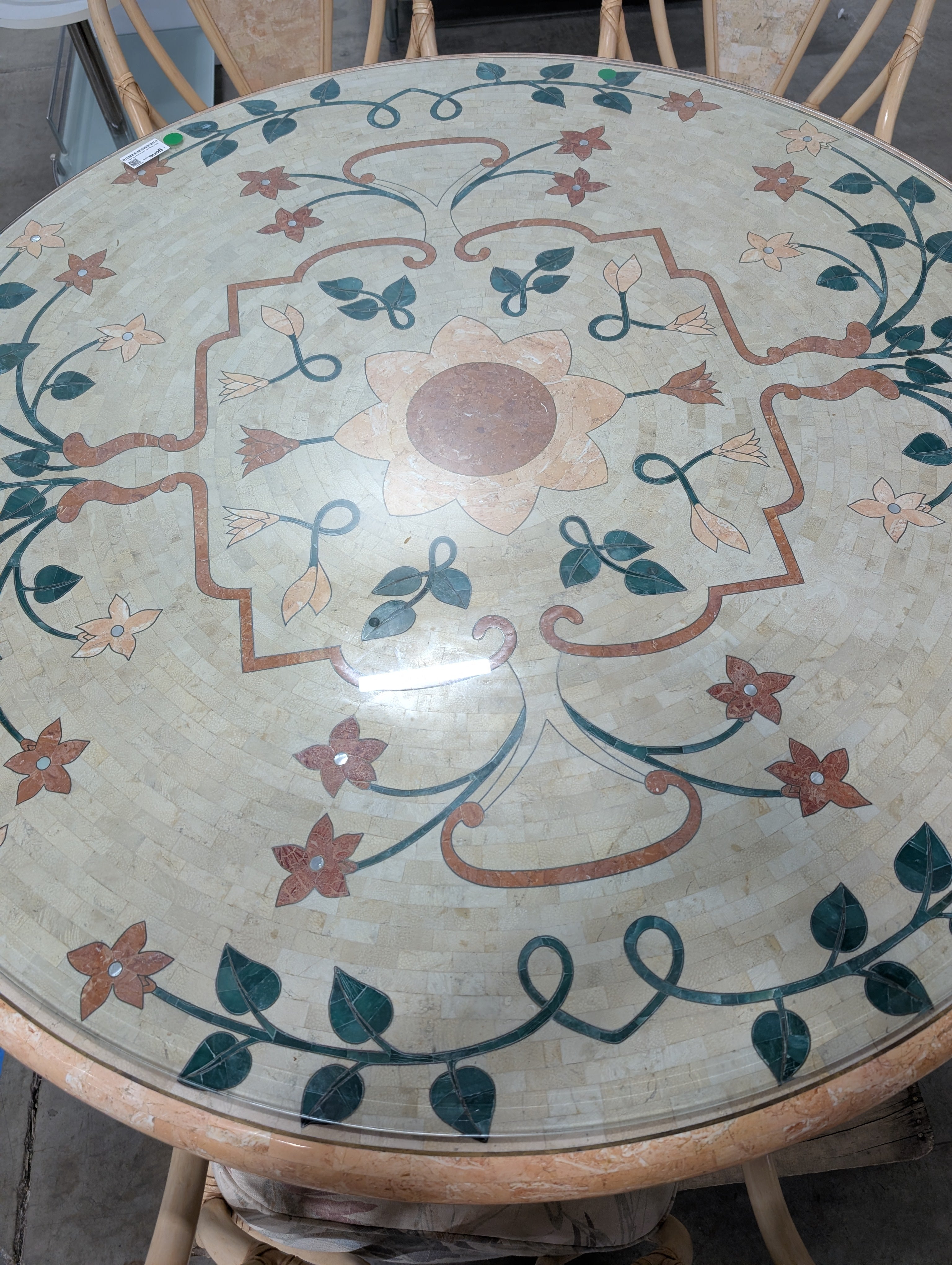 Rattan faux stone table and Set of Six Chairs