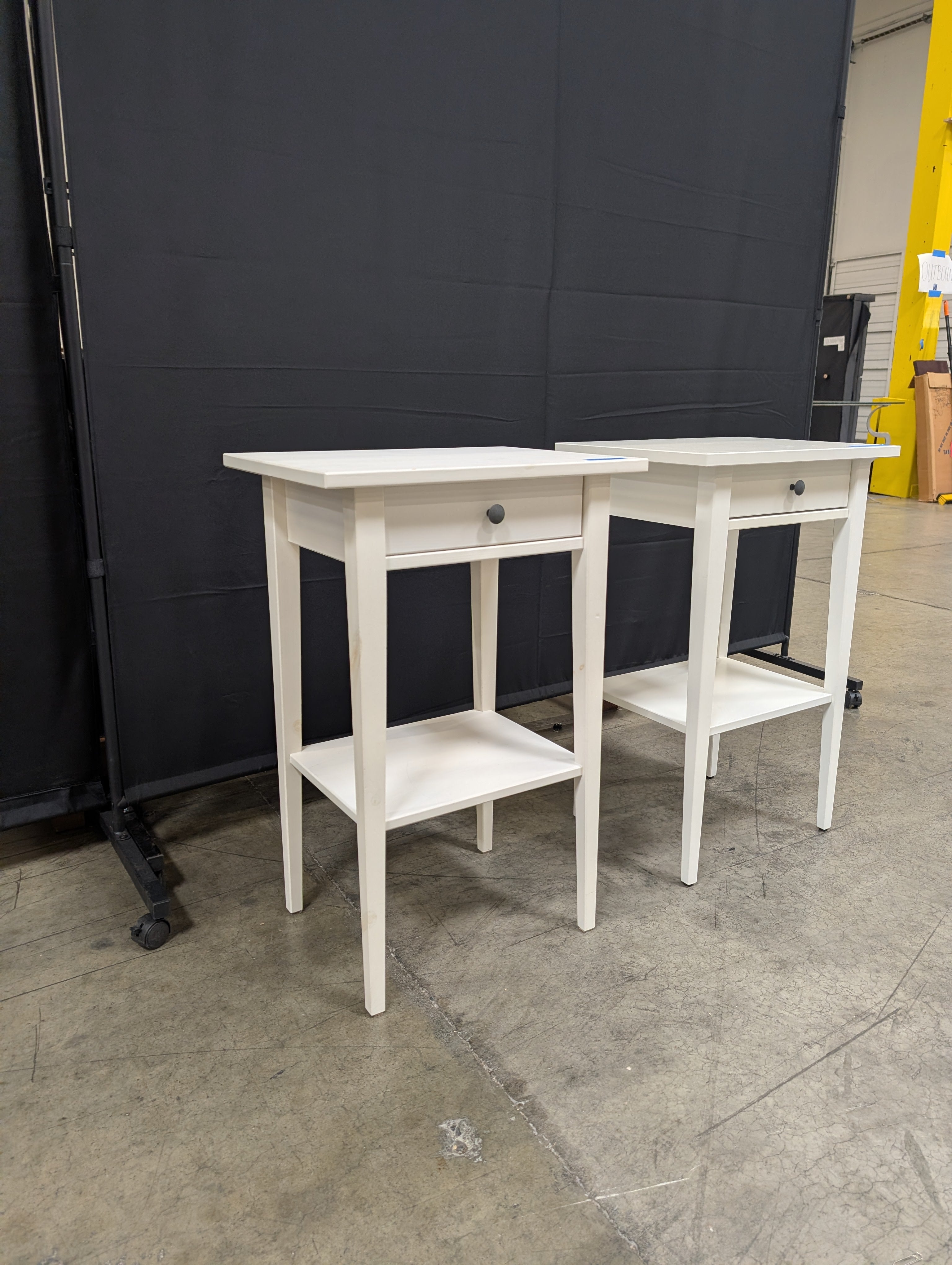 Pair of White Painted Wood End Table with Drawer