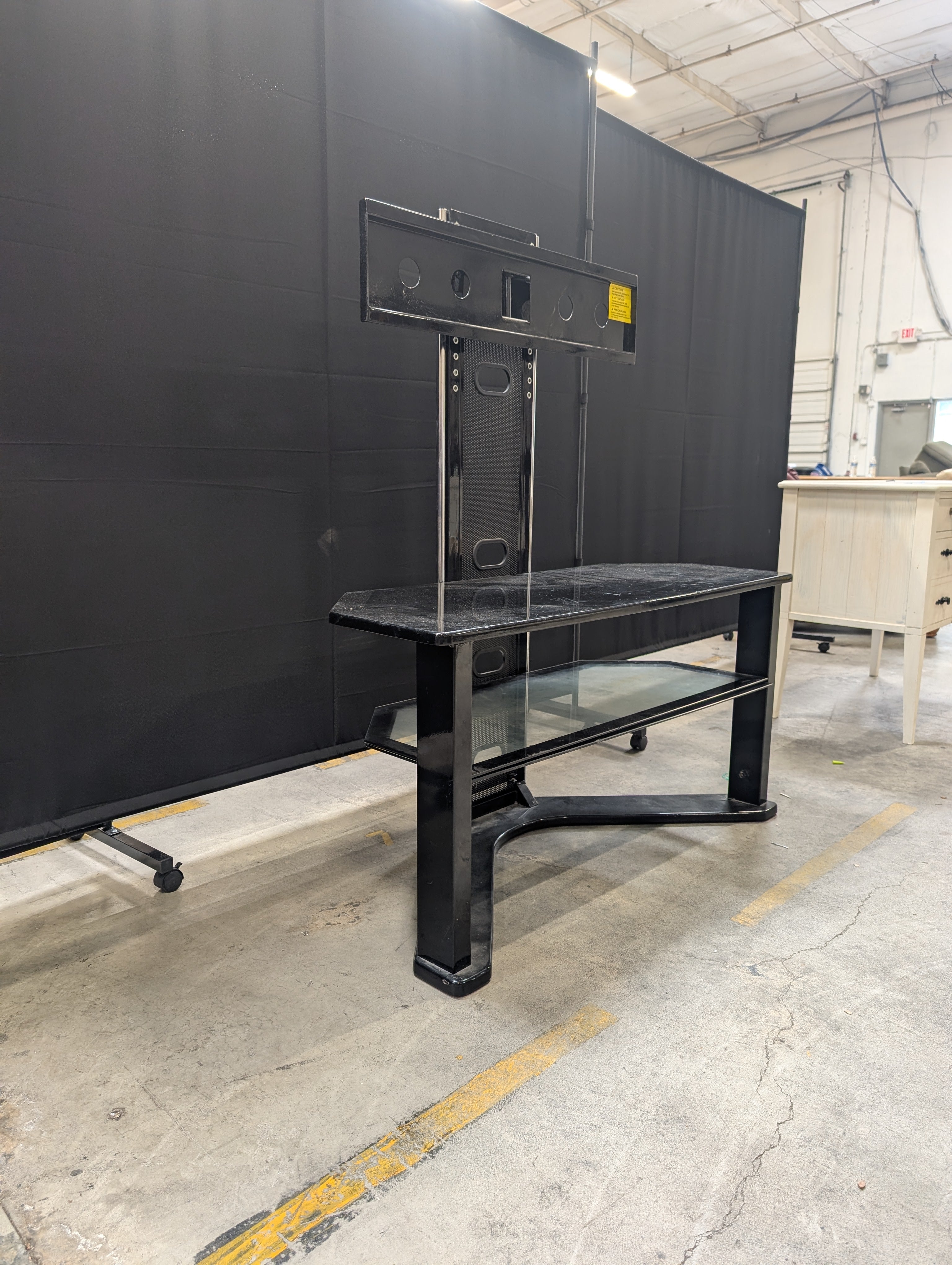 Modern Black Glass Media Console with Shelves