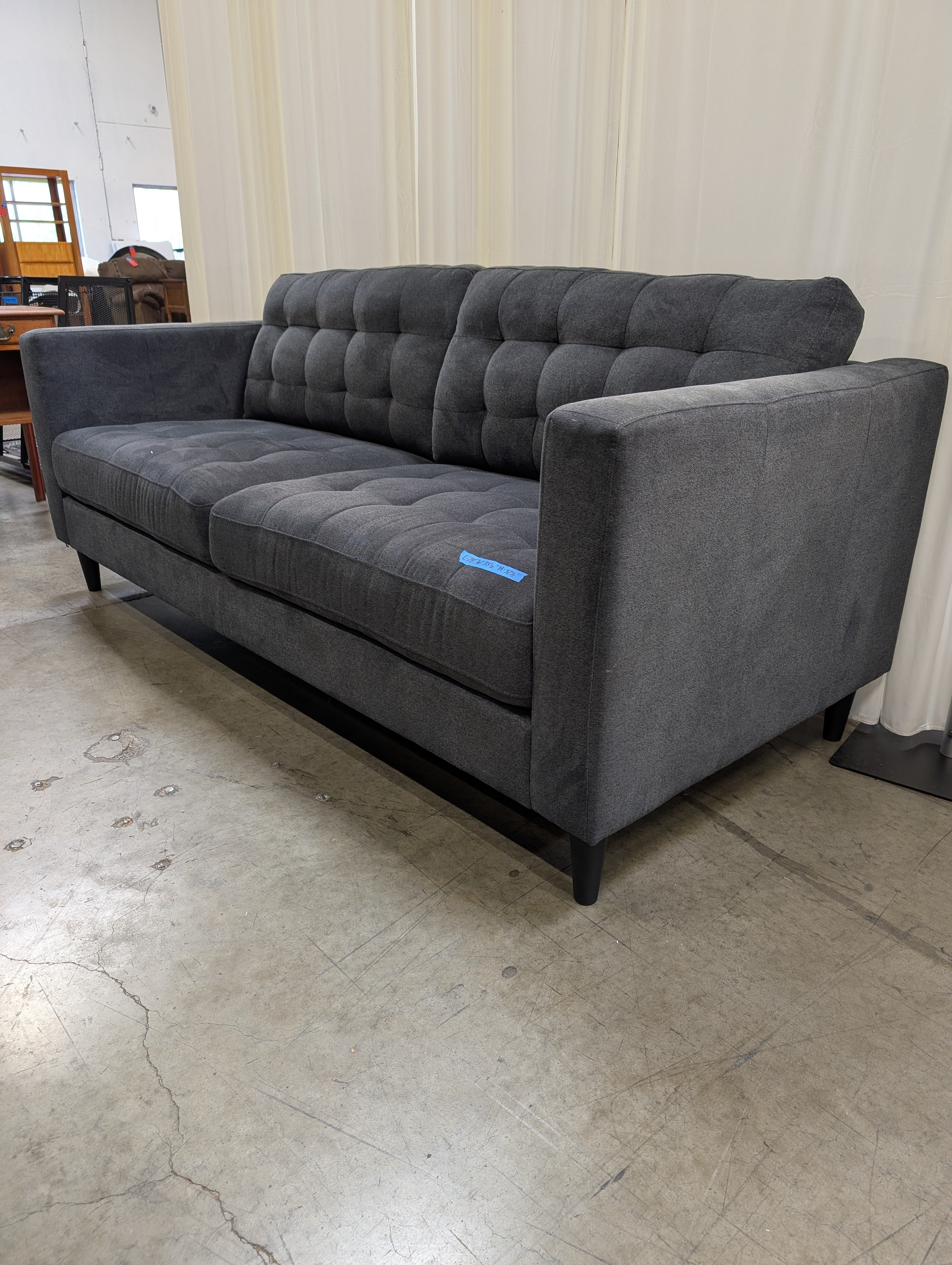 Tufted Charcoal Fabric Couch with Tapered Legs