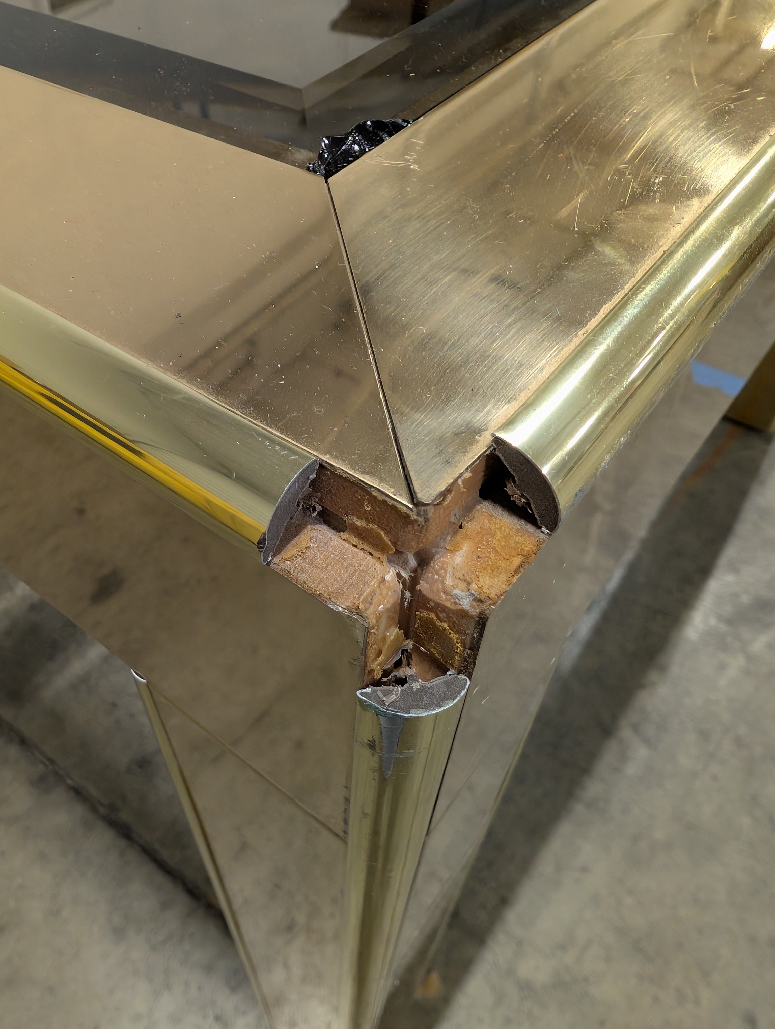 Mid-Century Modern Gold Tone Dining Table with Glass Top