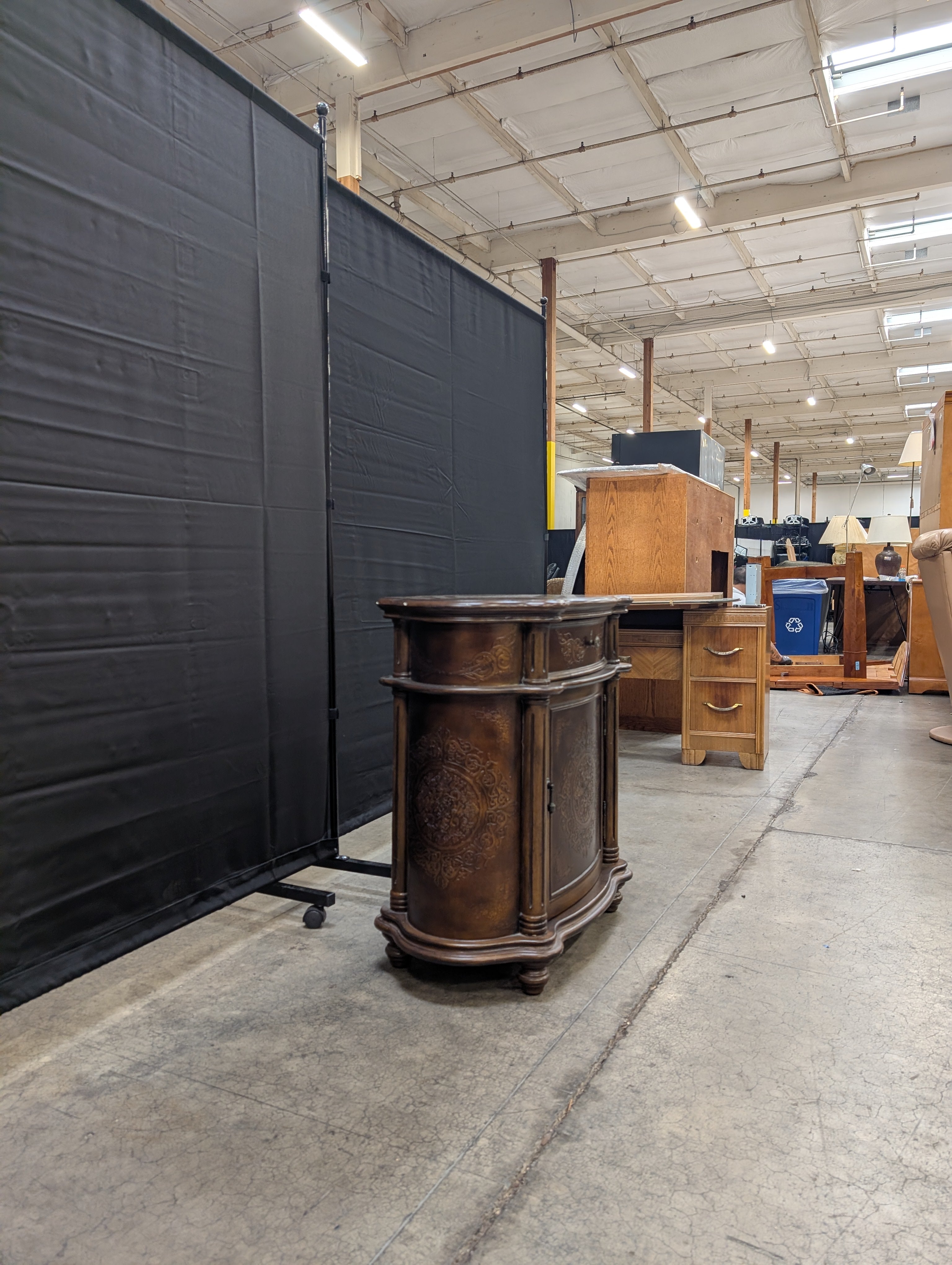 Ornate Dark Wood Accent Cabinet with Drawer