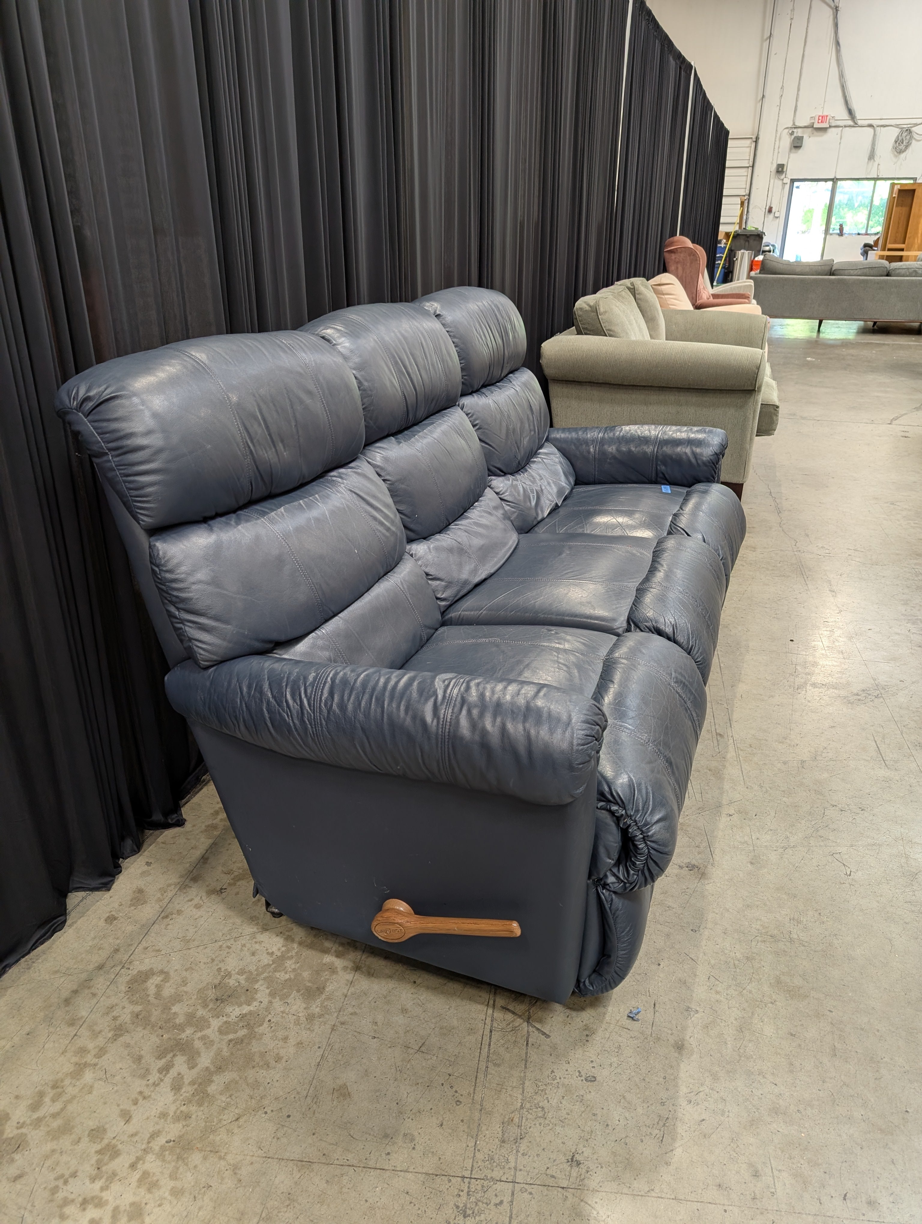Navy Blue LaZboy Reclining Couch in Leather