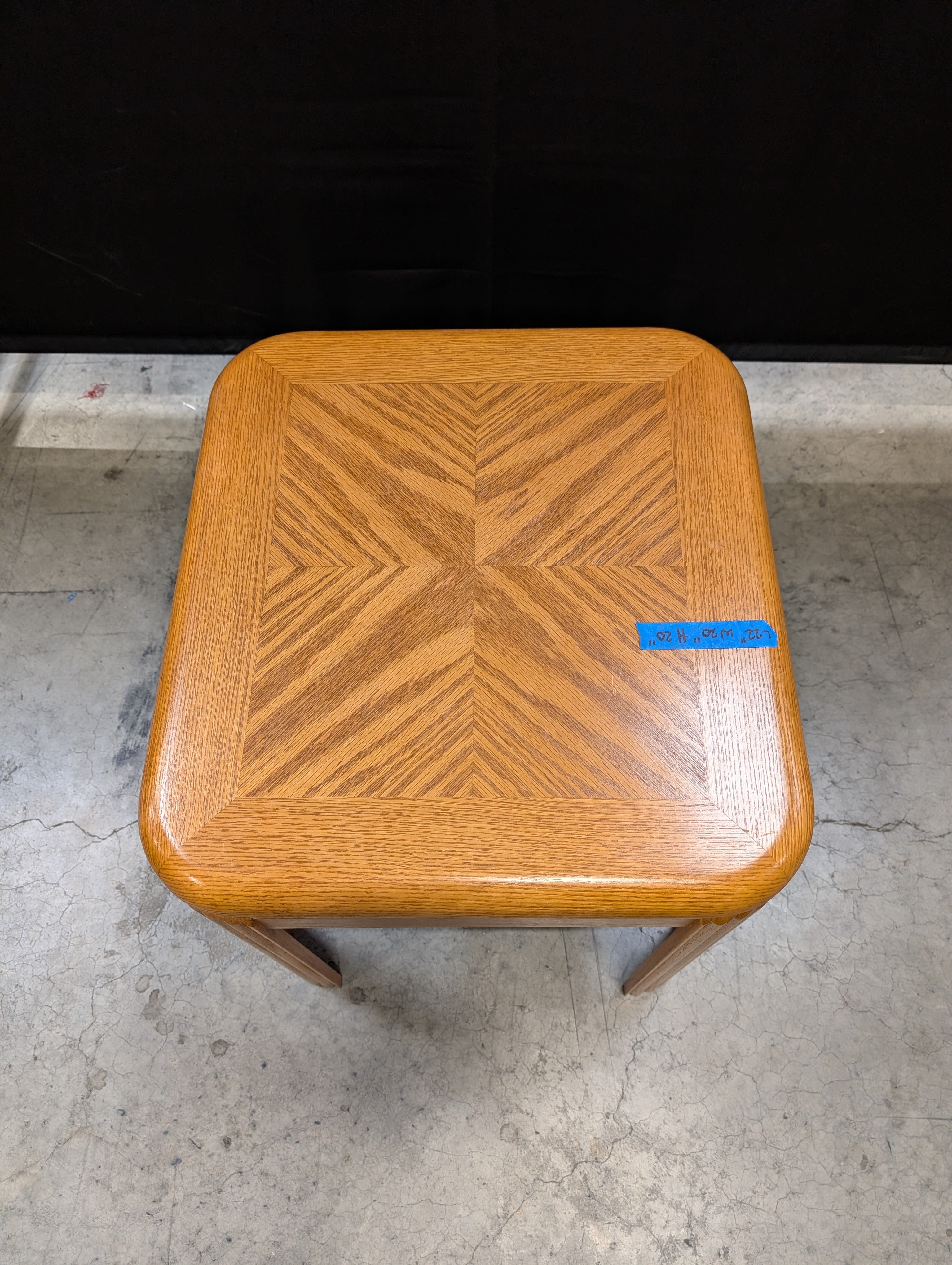 Vintage Light Wood Parquet Top End Table with Fluted Legs