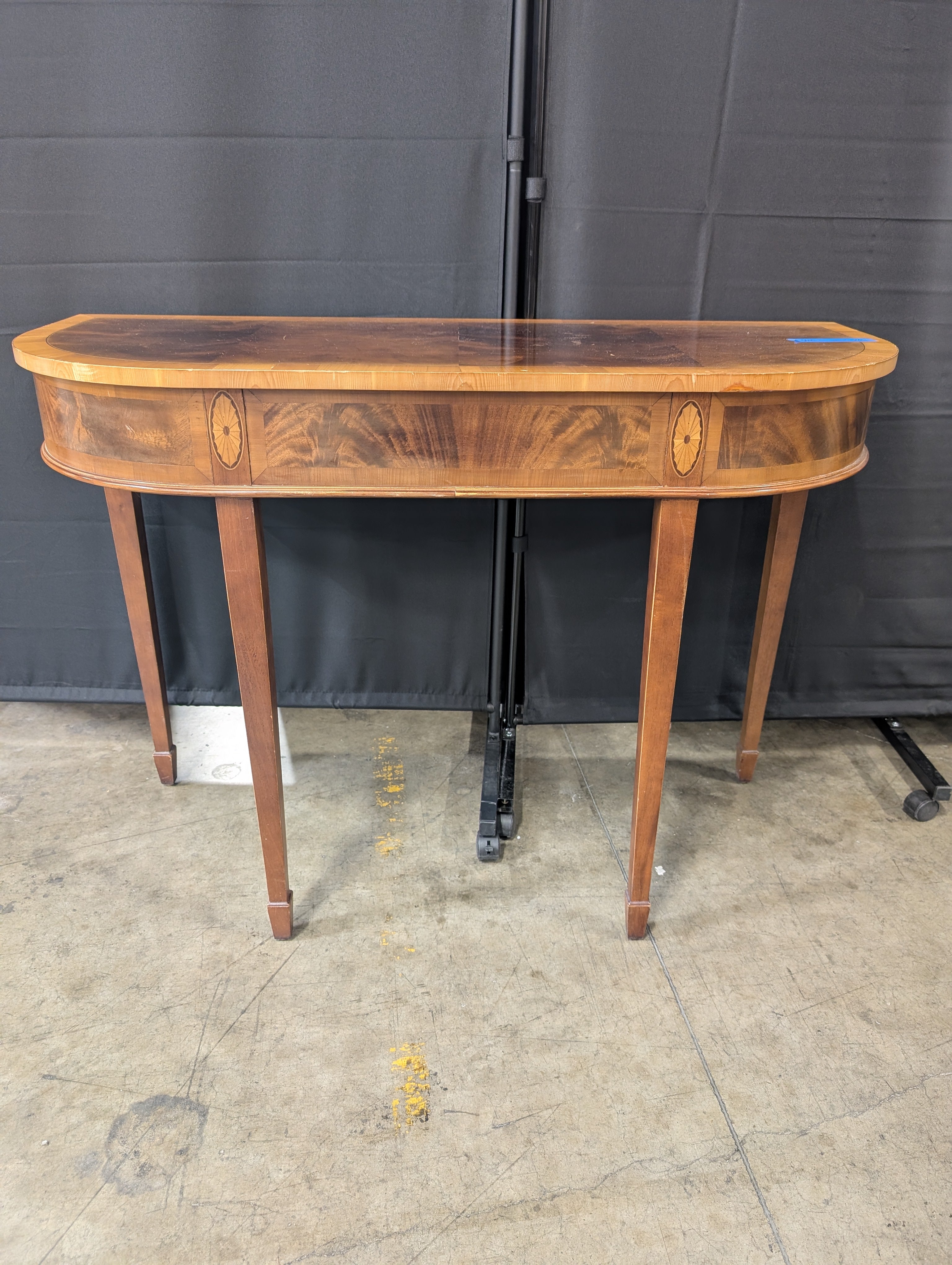 Dark Wood Half-Moon Console Table with Inlay