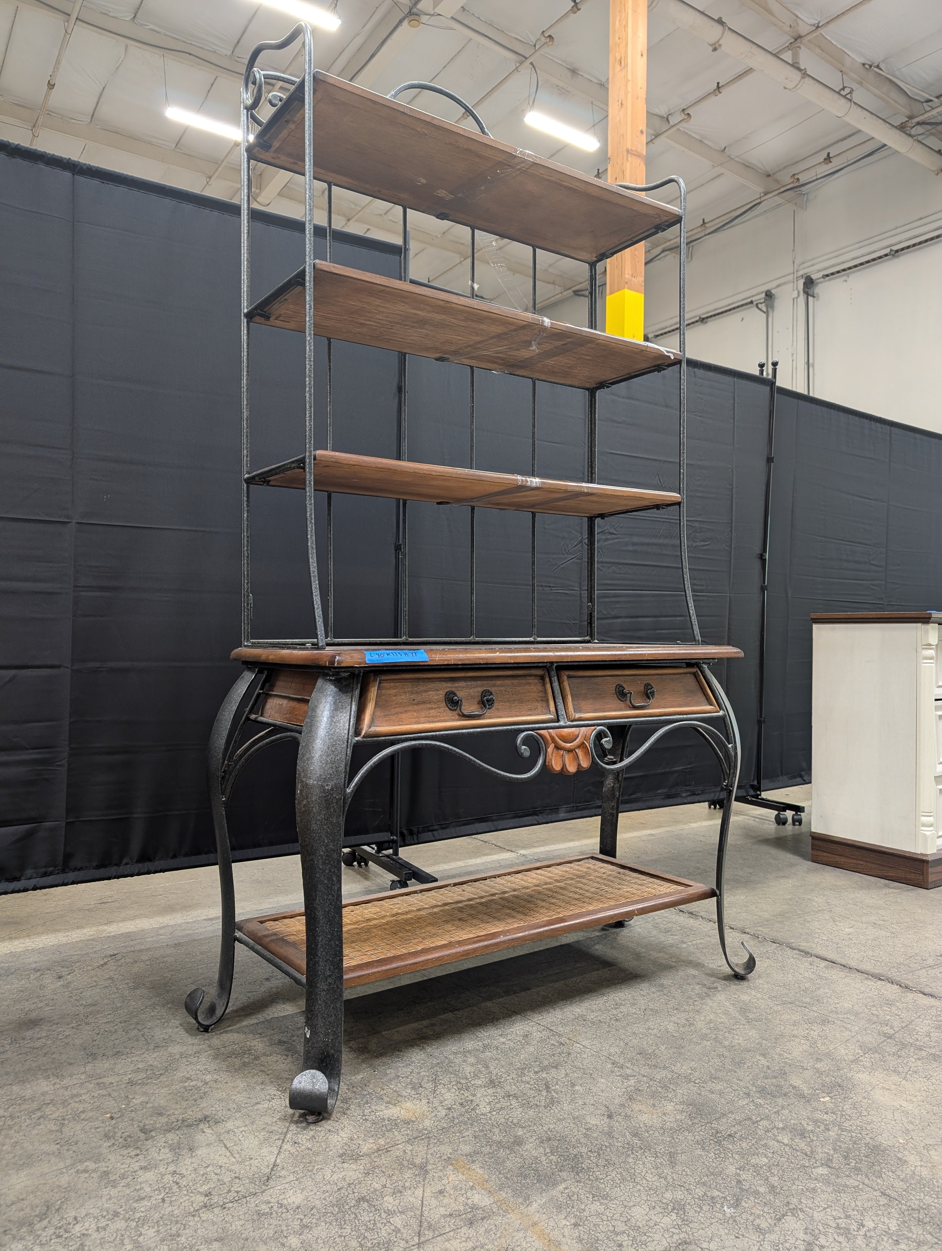 Wrought Iron and Wood Baker's Rack with Drawers