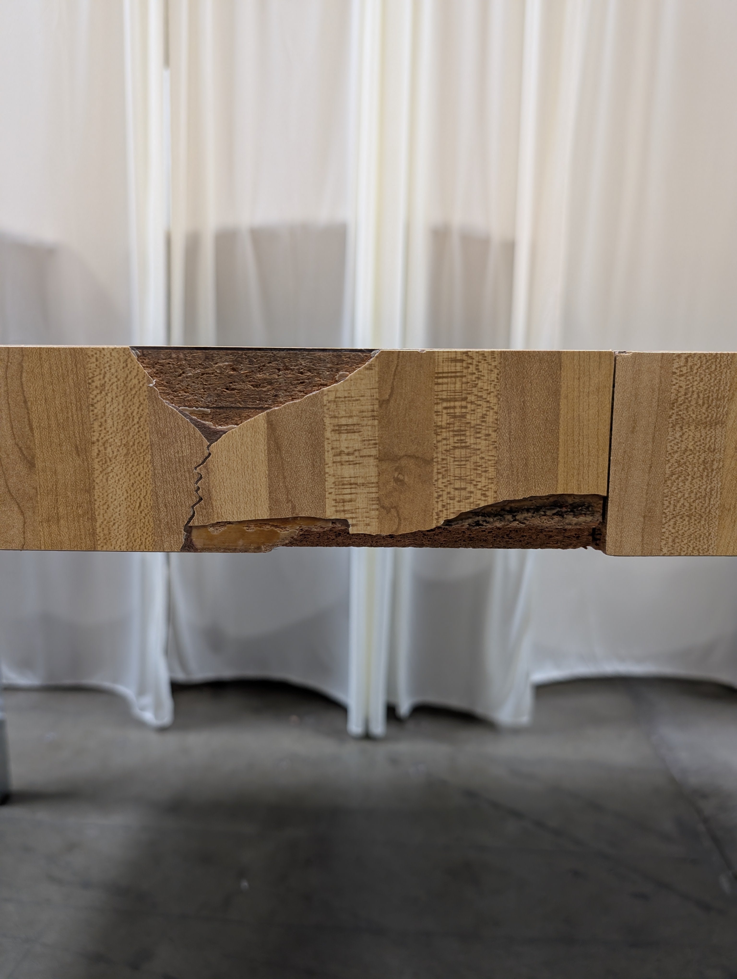 Light Wood Striped Top Desk with Chrome Legs