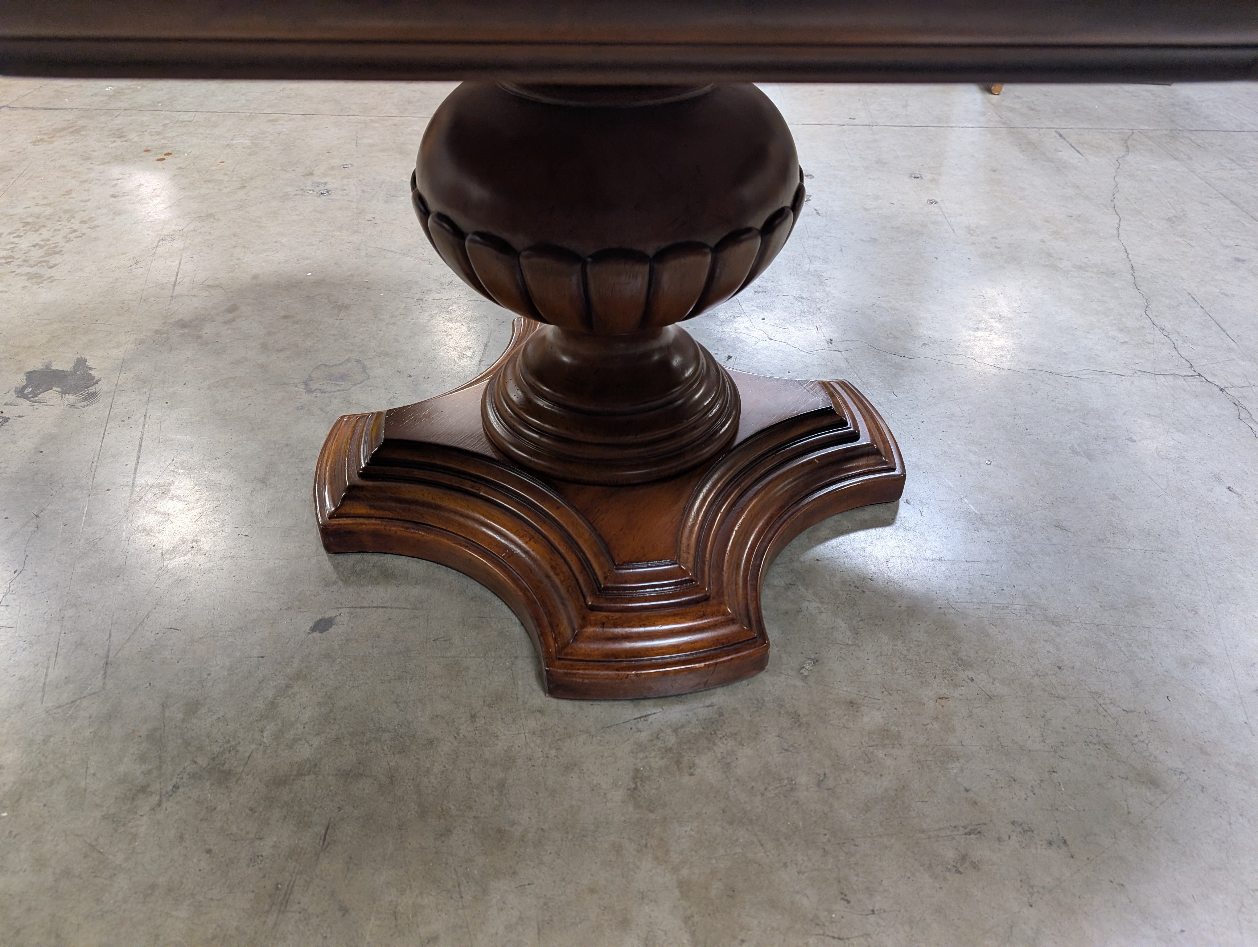 Round Inlaid Wood Pedestal Dining Table