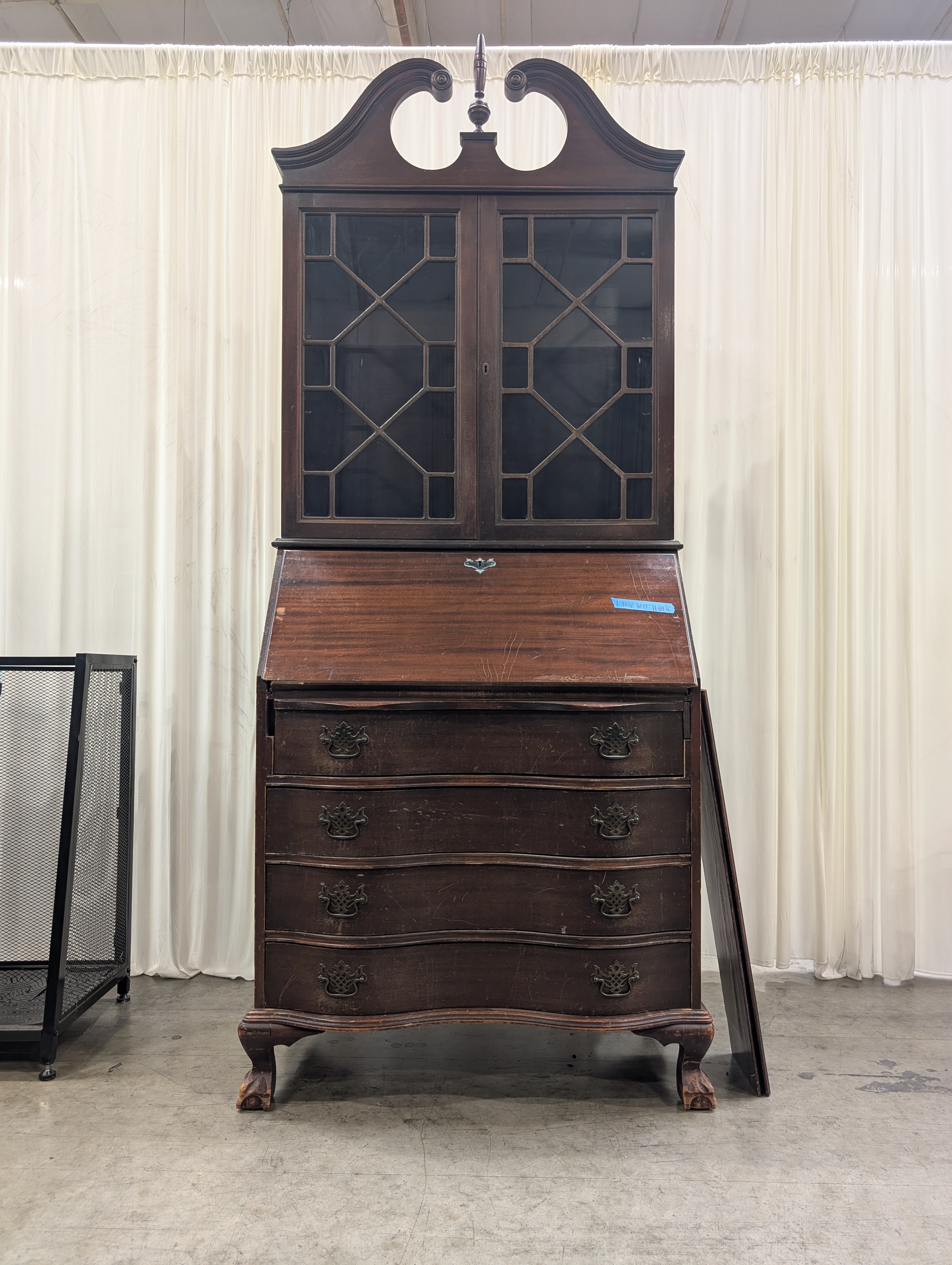 Vintage Mahogany Secretary Desk with Glass Hutch