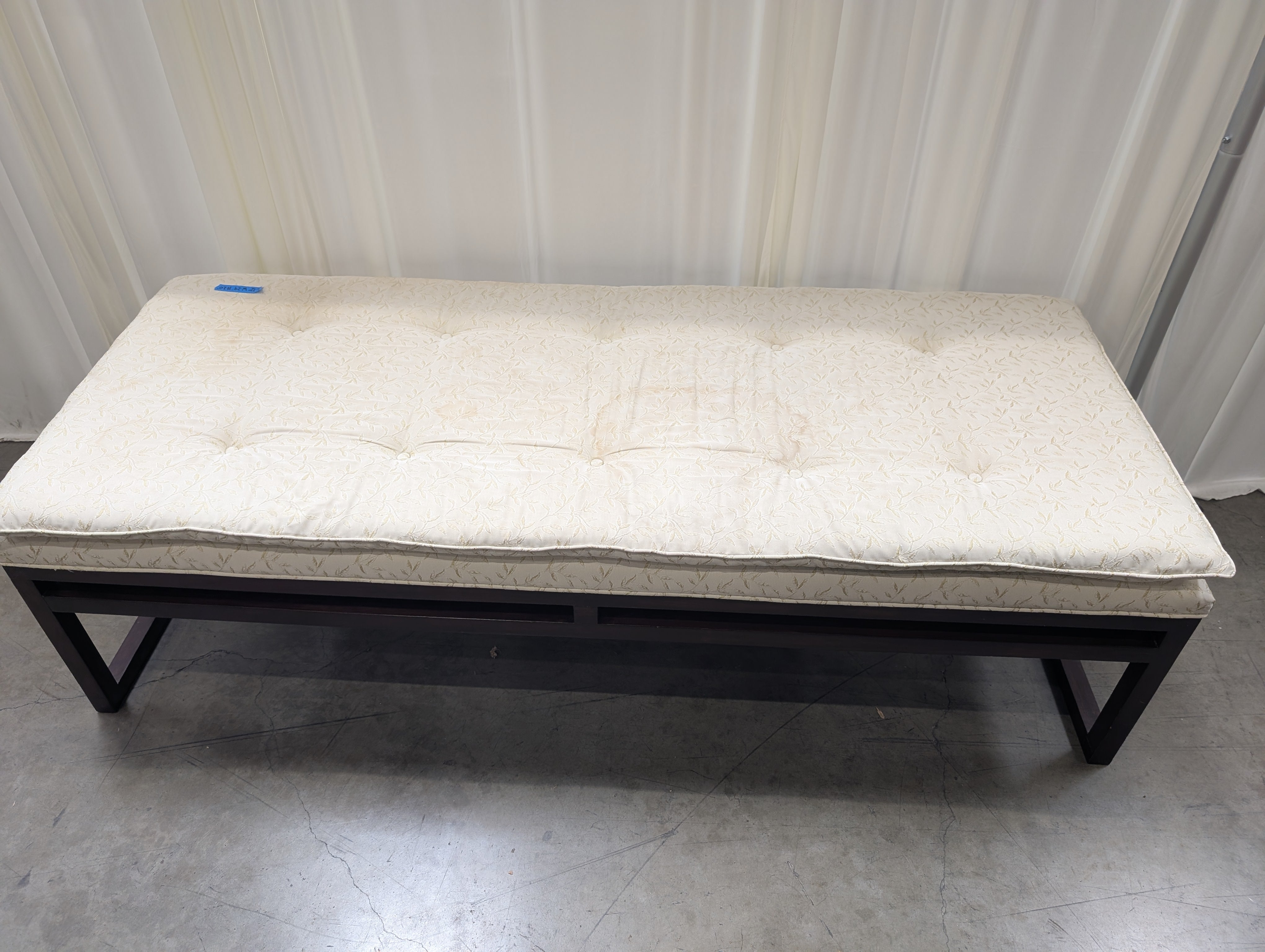 Dark Wood Entryway Bench with Tufted Cushion
