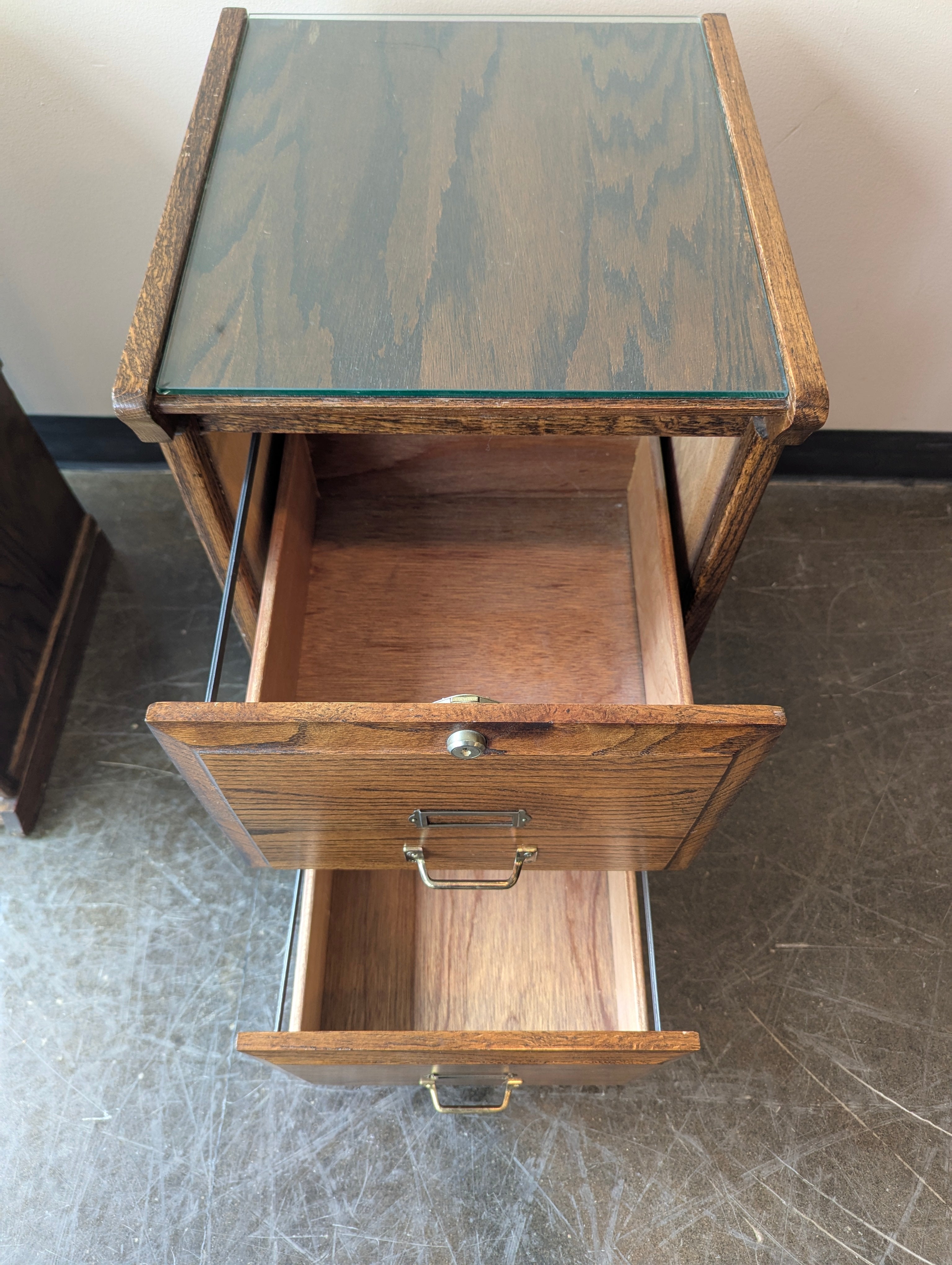 Dark Wood File Cabinet With Glass Top