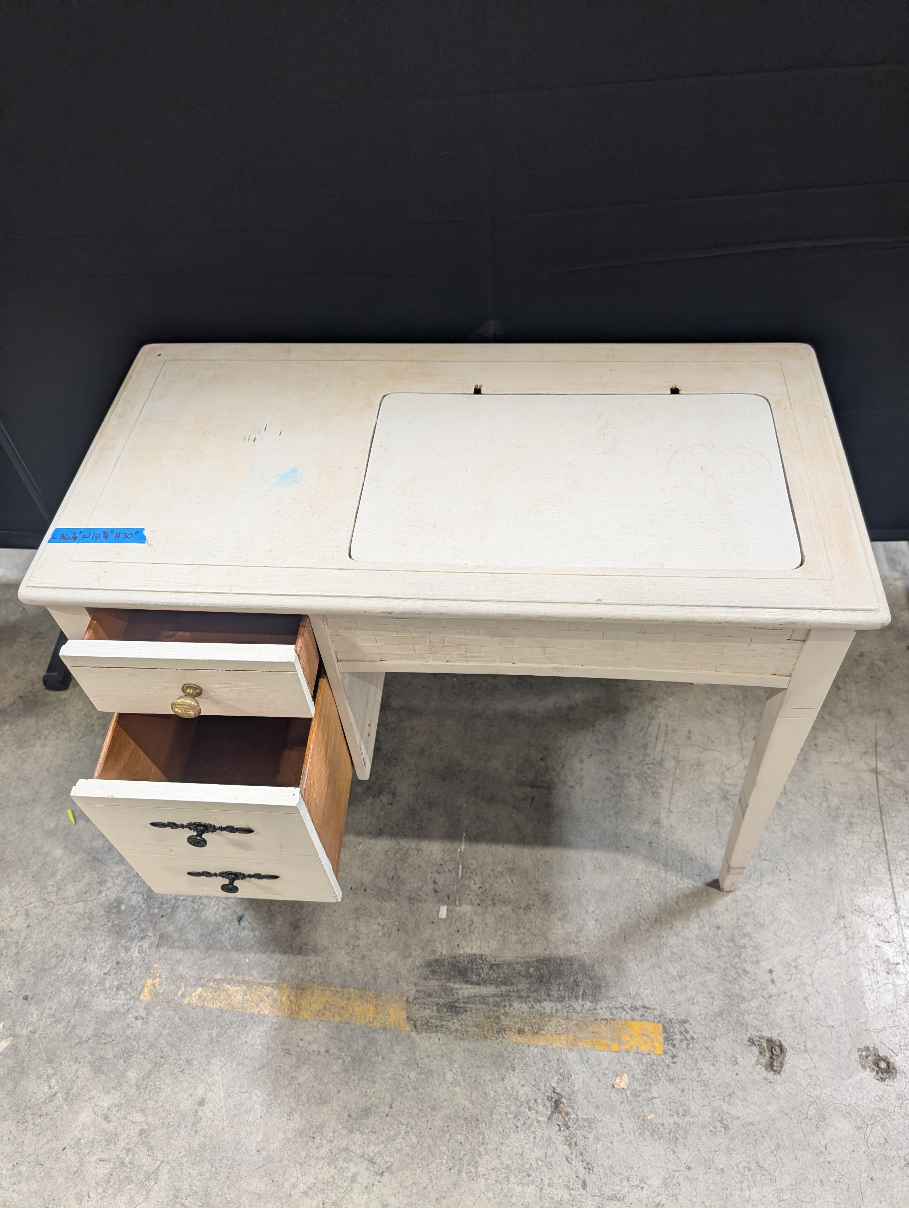 Vintage-Style Cream Desk with Three Storage Drawers