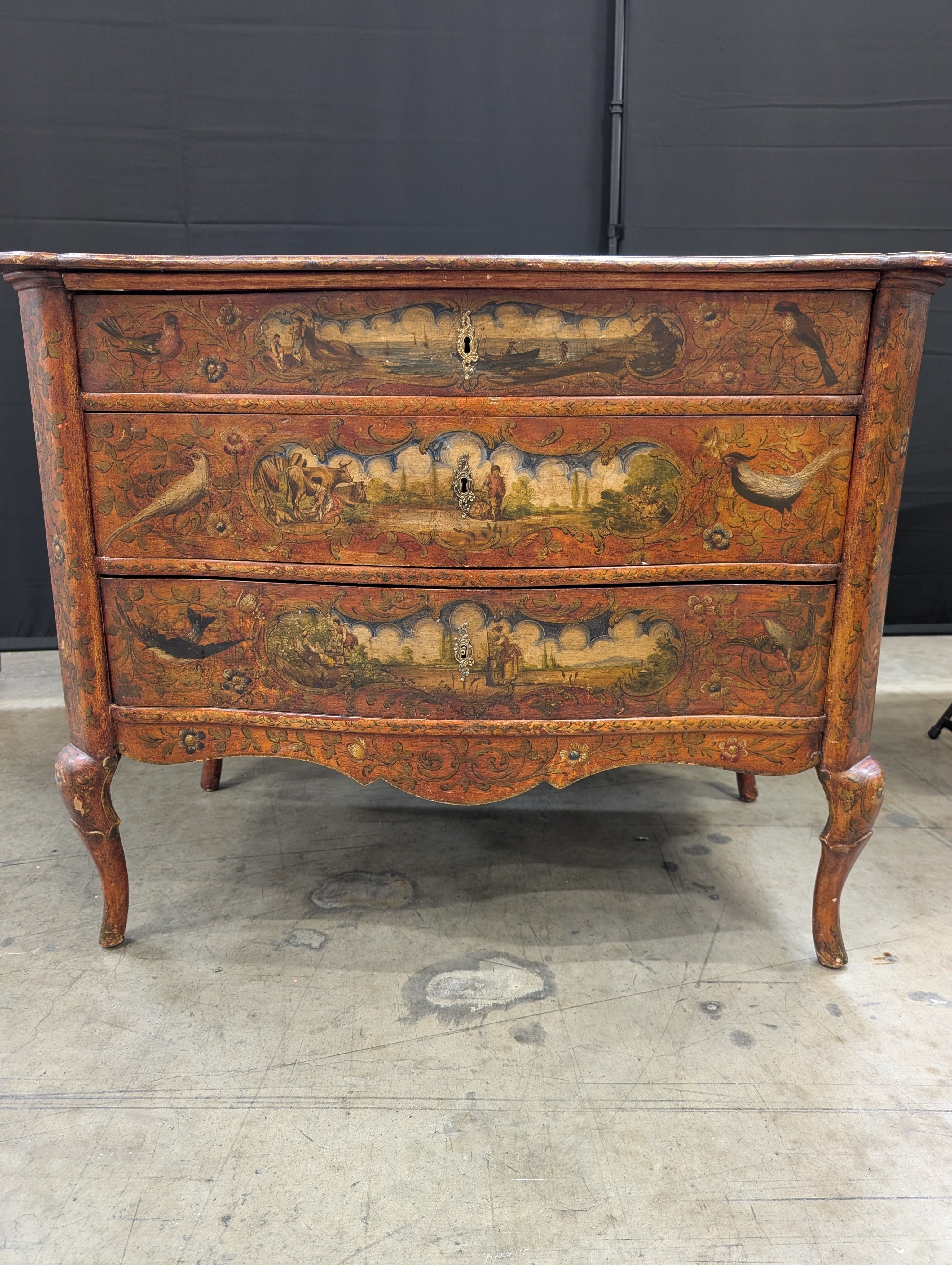Decorative Hand-Painted Wooden Three-Drawer Commode