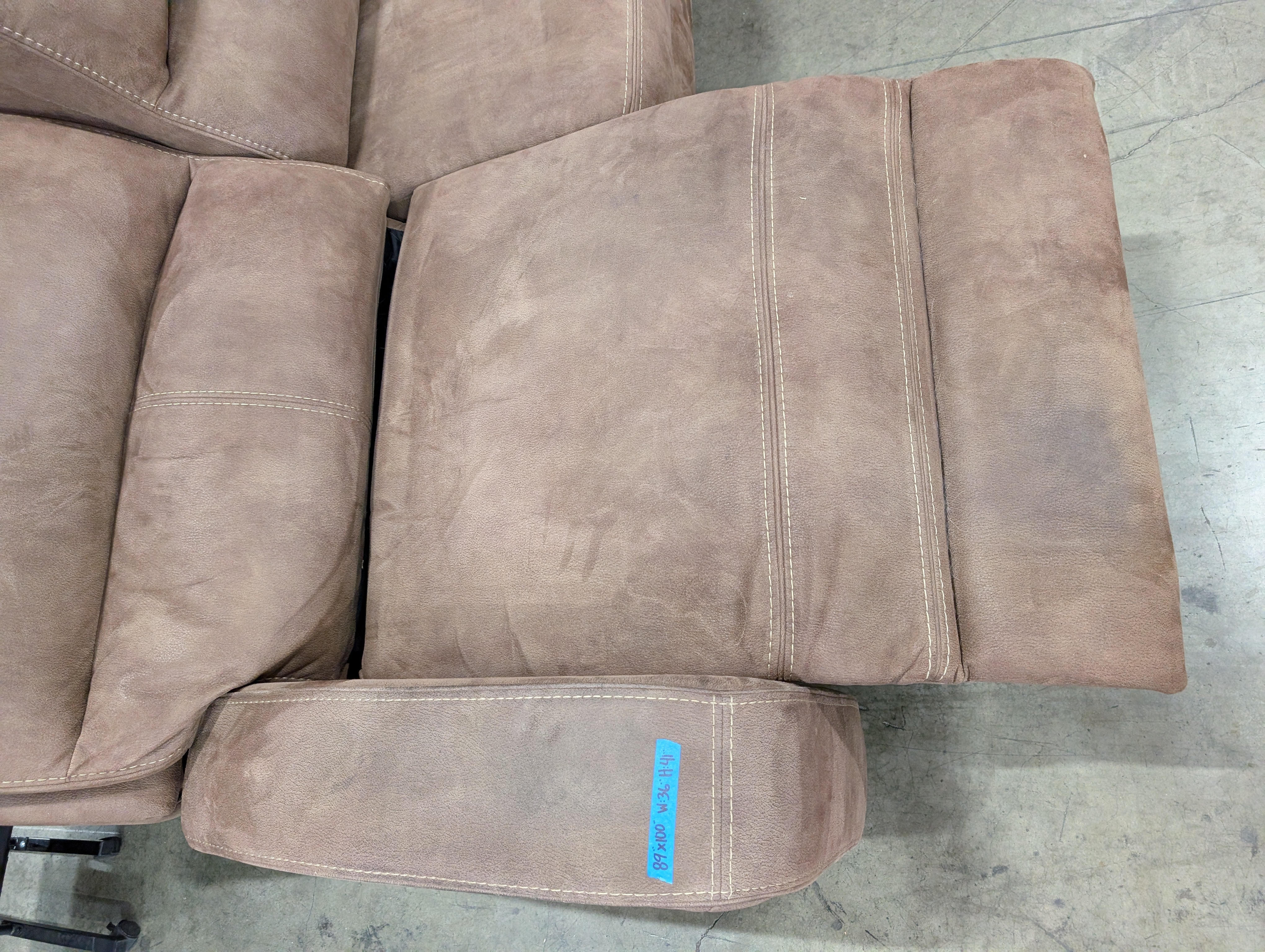 Taupe Faux Suede Reclining Sectional Couch with Console