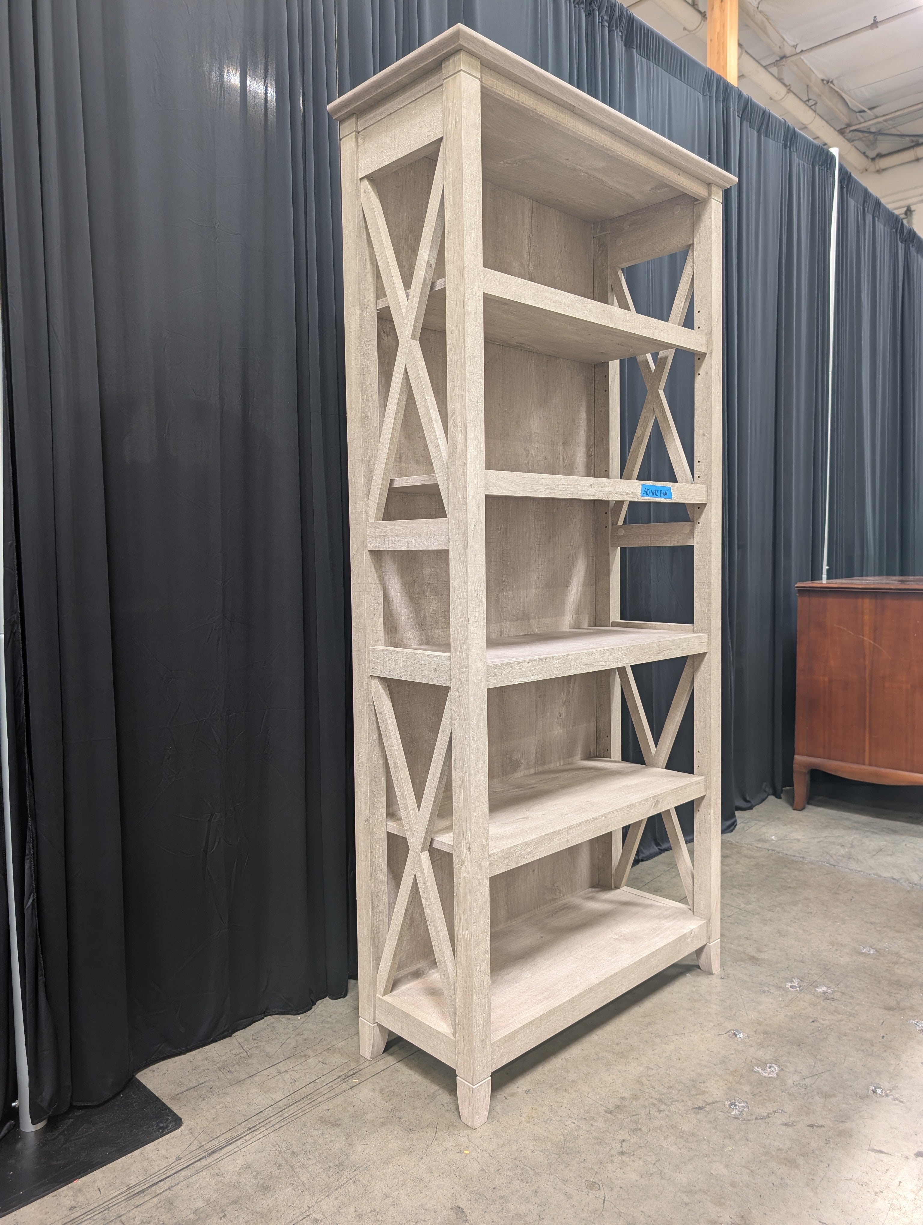 Rustic Gray Wood Five-Shelf Bookcase