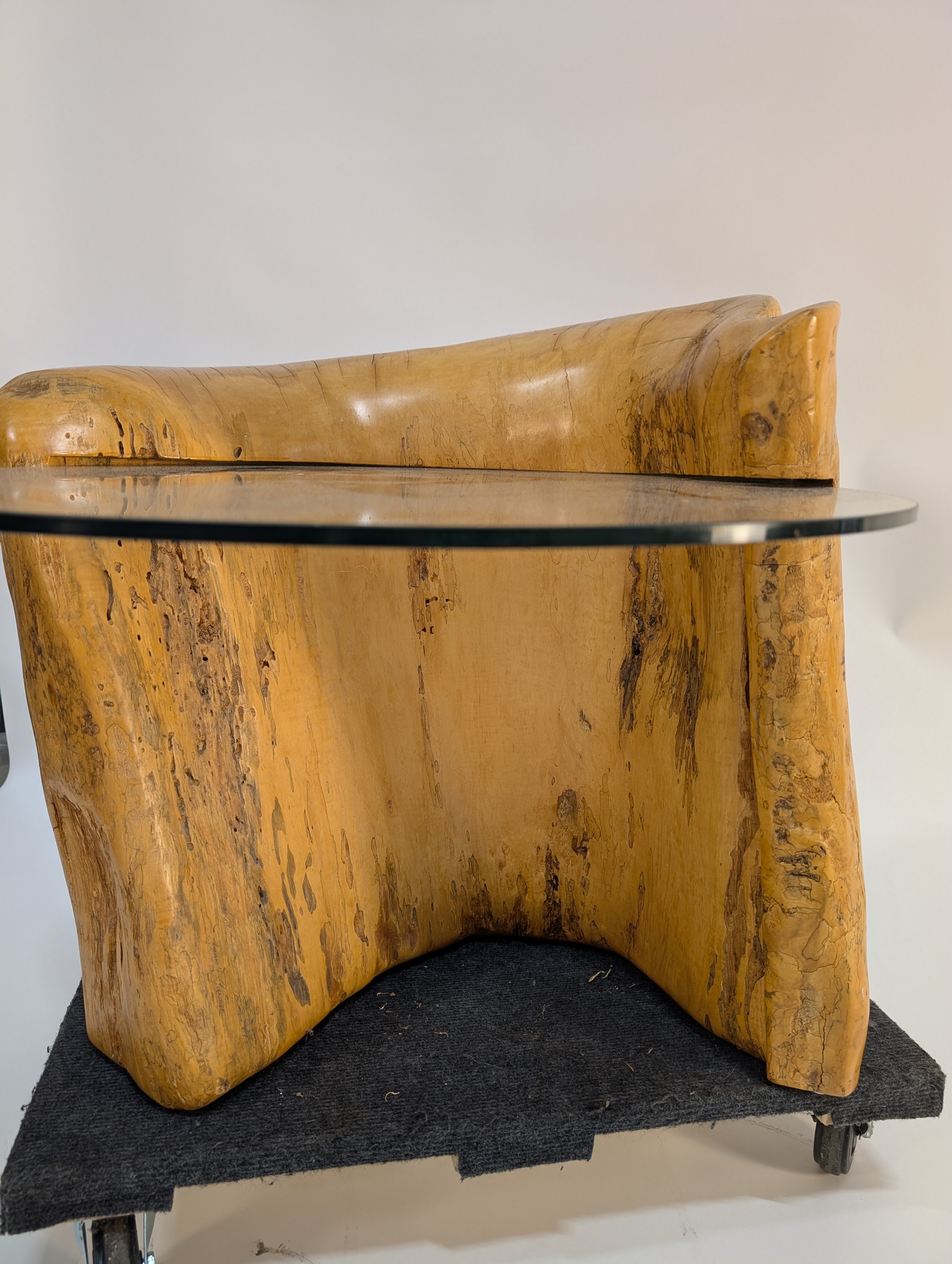 Rustic Live Edge Wood Coffee Table with Round Glass Top