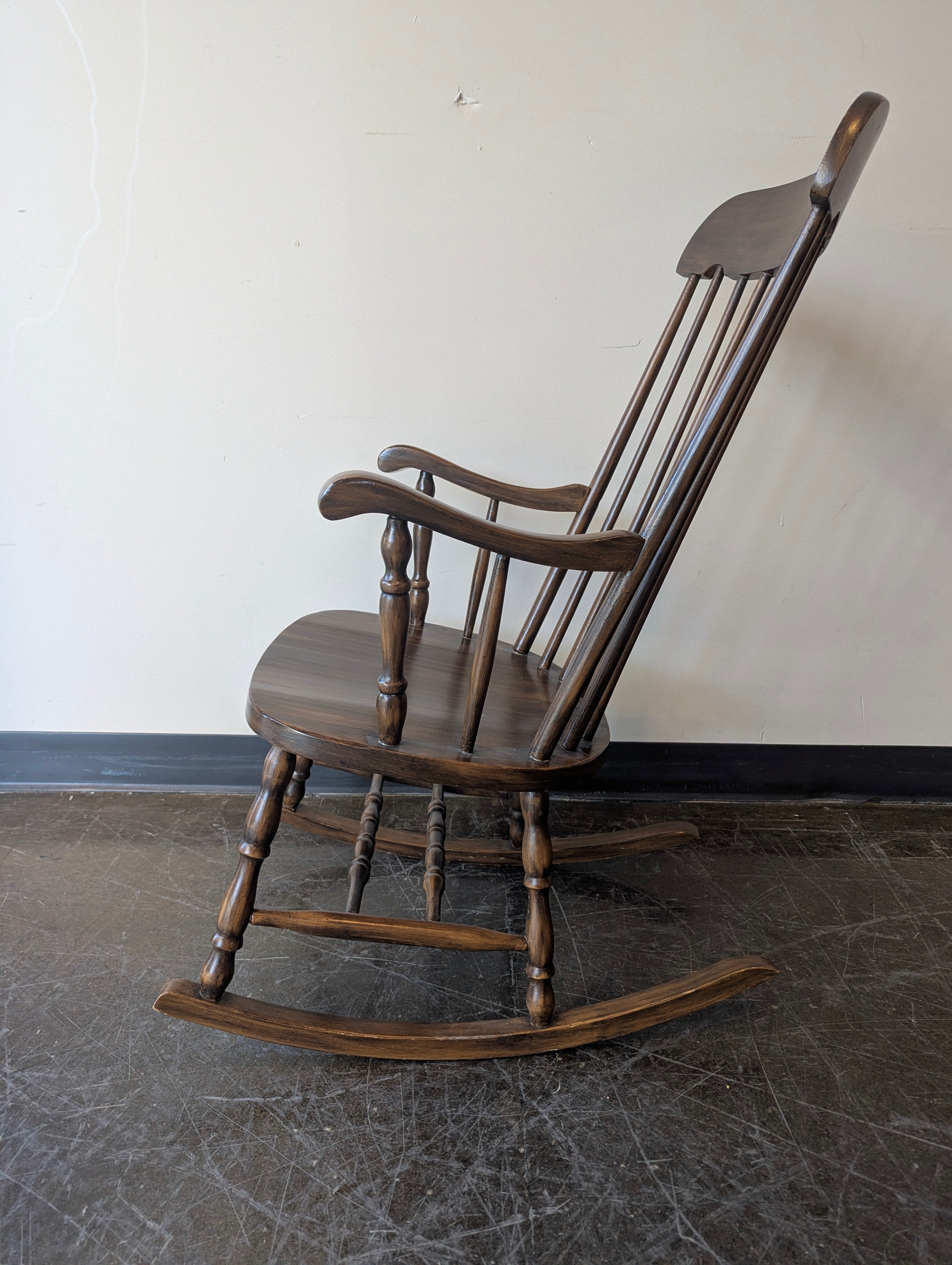Classic Dark Wood Windsor Style Spindle Back Rocking Chair