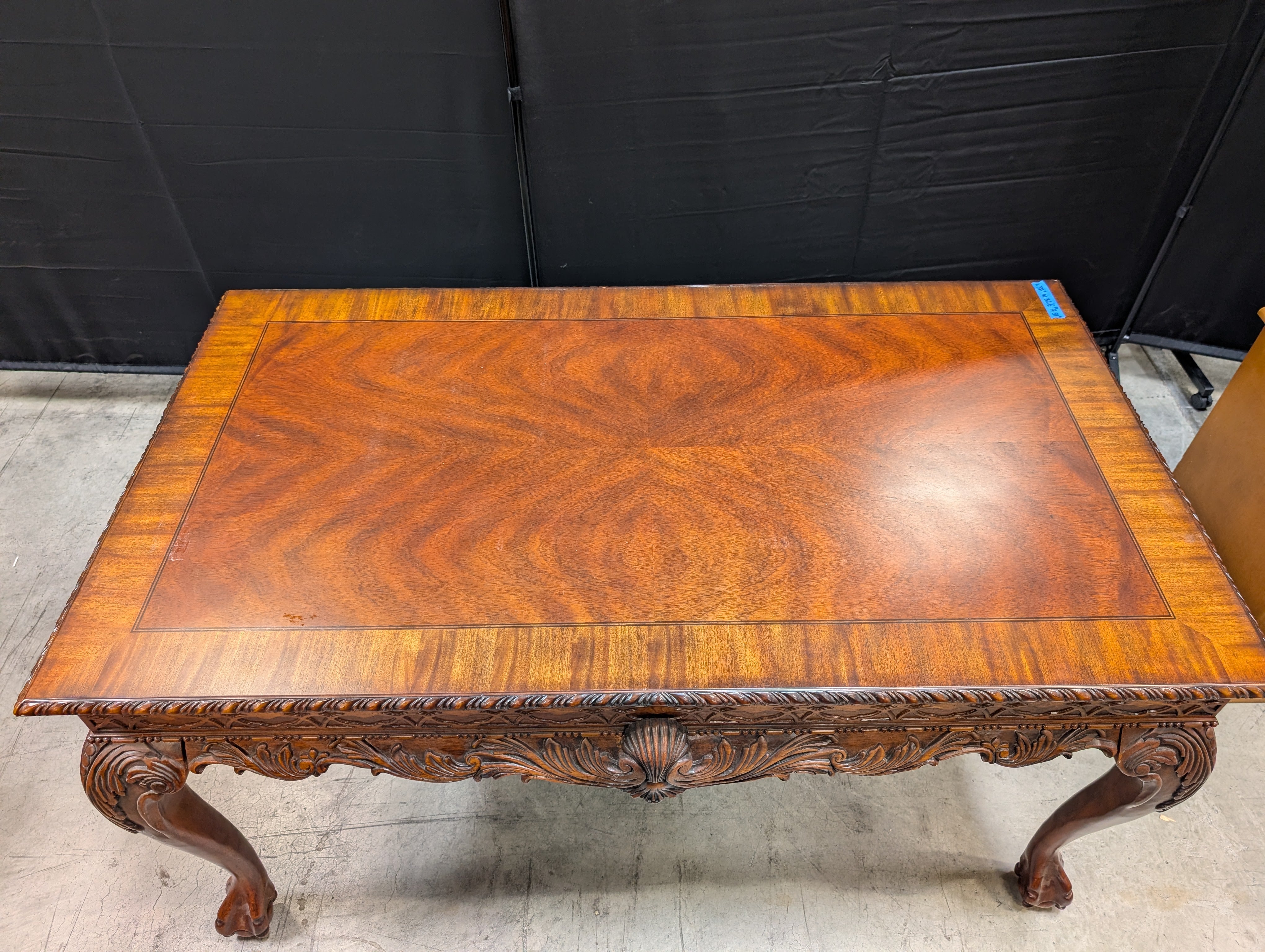 Vintage Carved Leg Wooden Table with Drawer