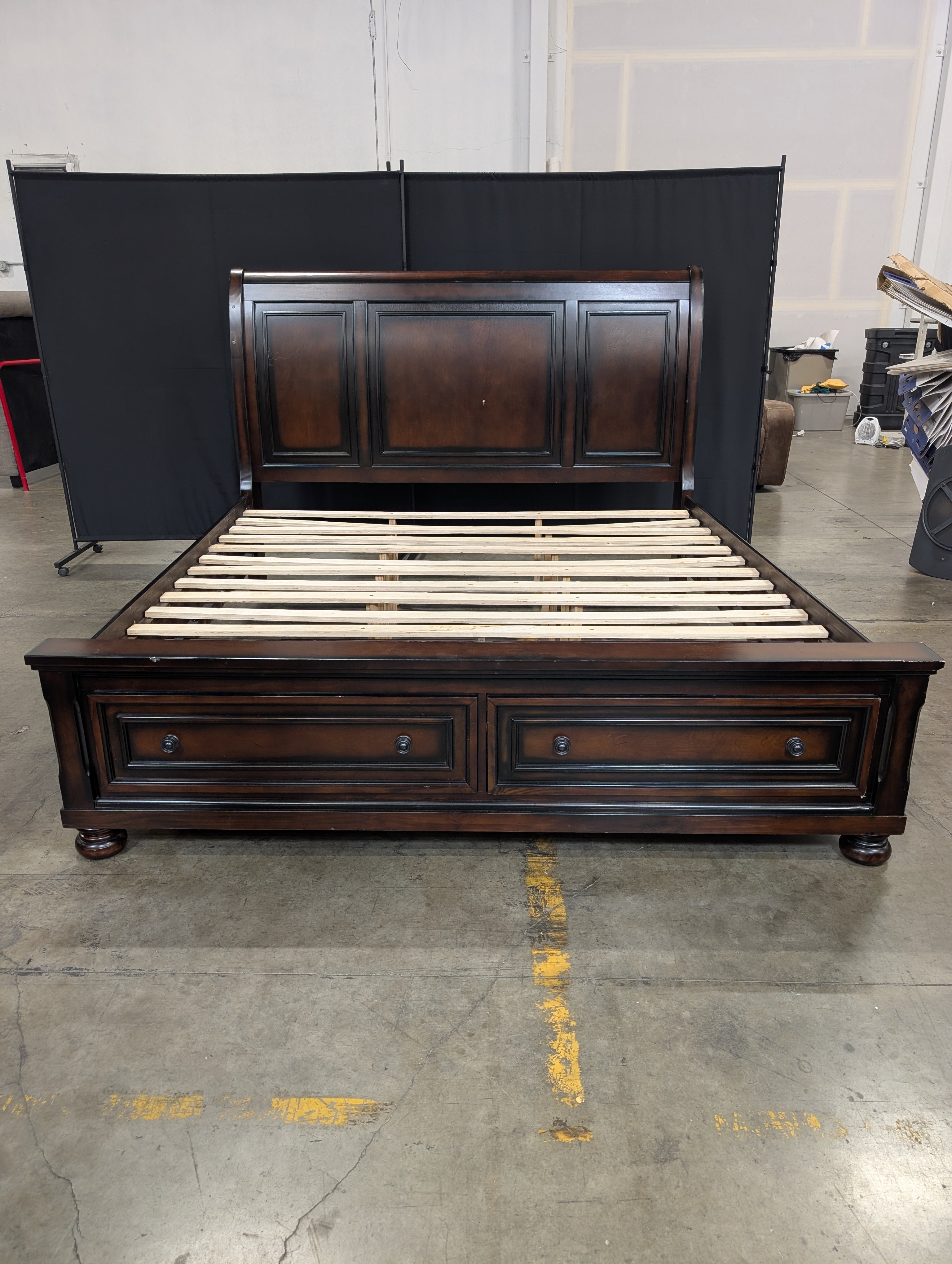 Dark Wood Sleigh Bed Frame with Storage