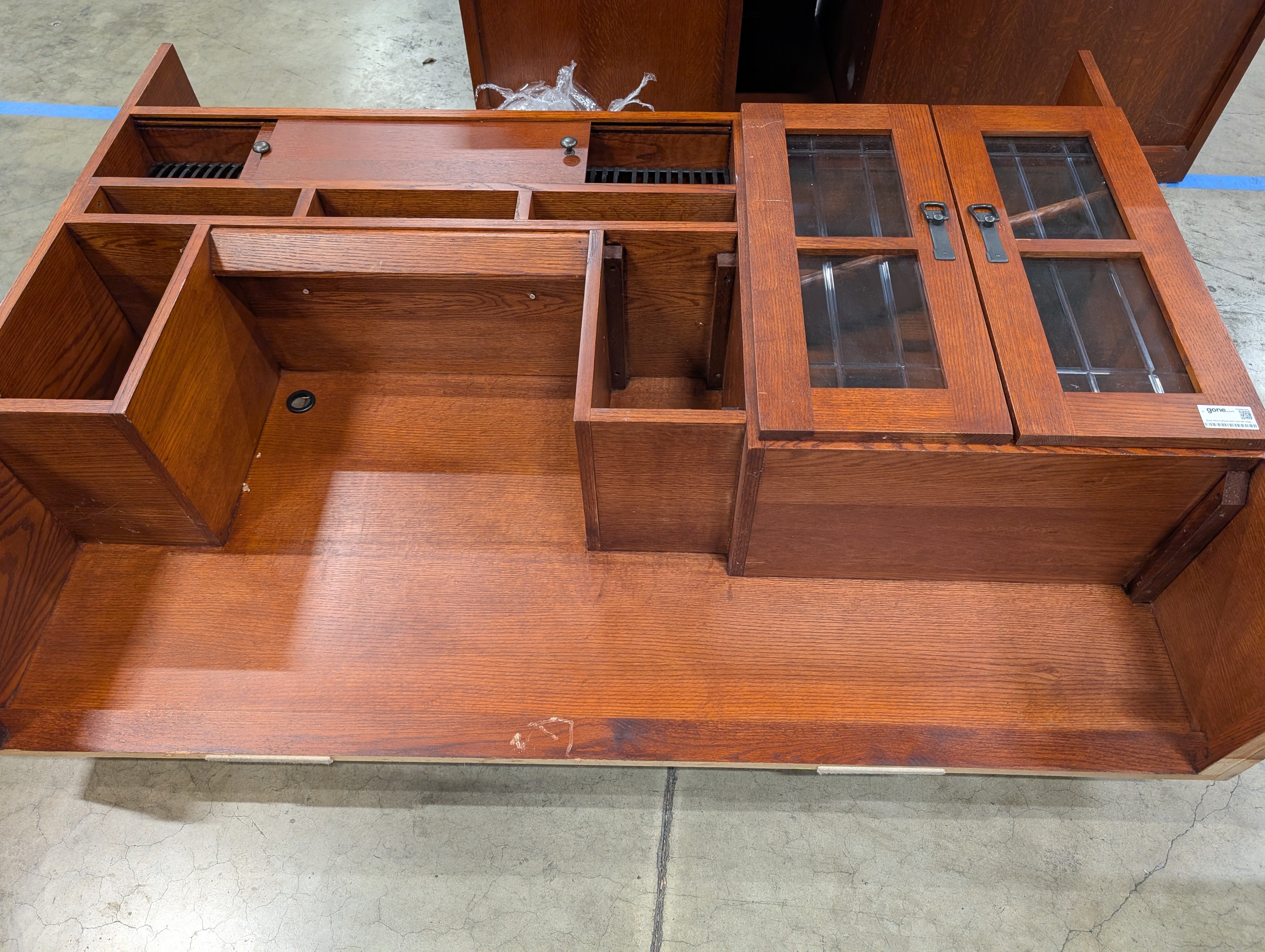 Sturdy Wood Craftsman Style Desk with Integrated Hutch and Storage