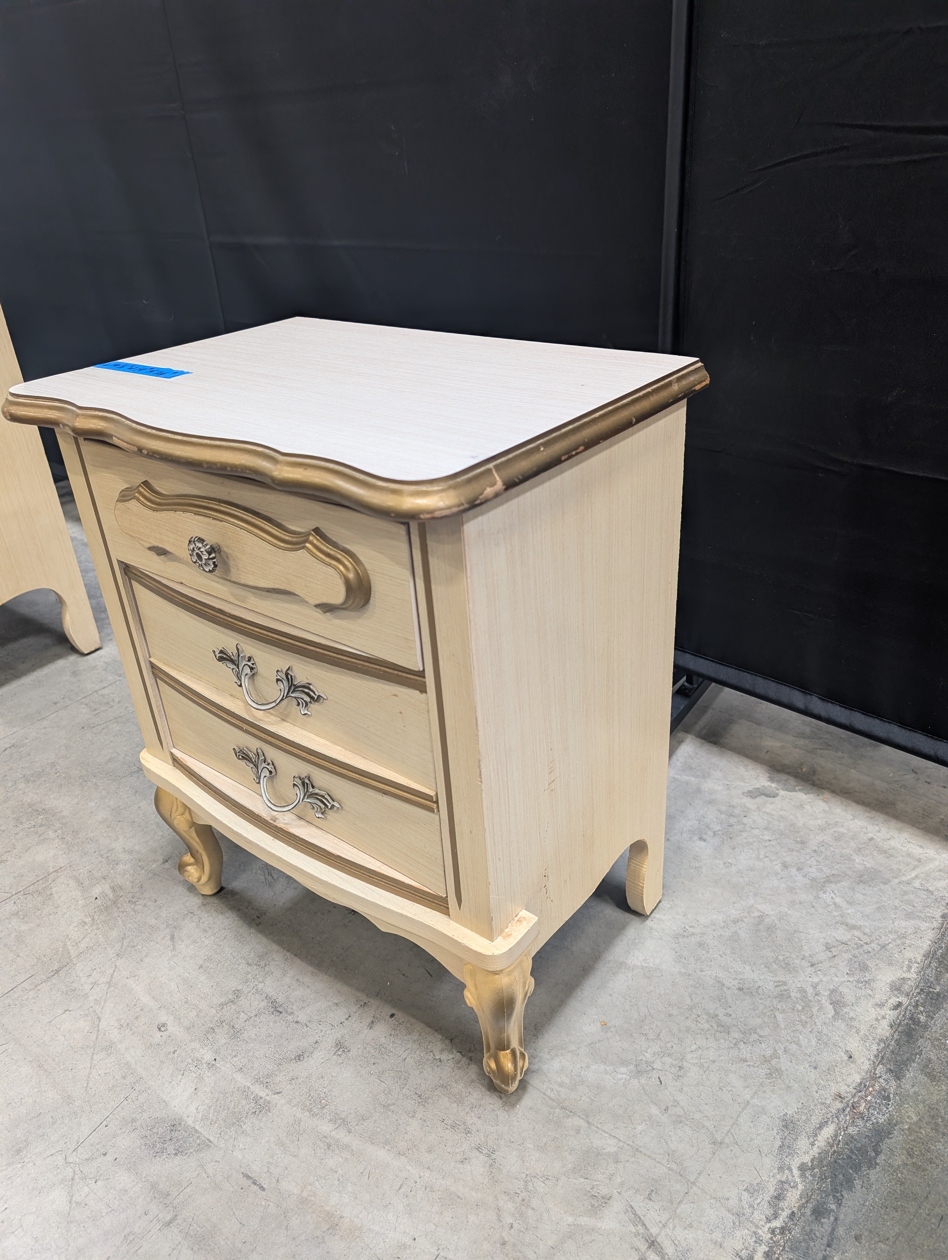 Vintage French Provincial Cream Nightstand Gold Trim