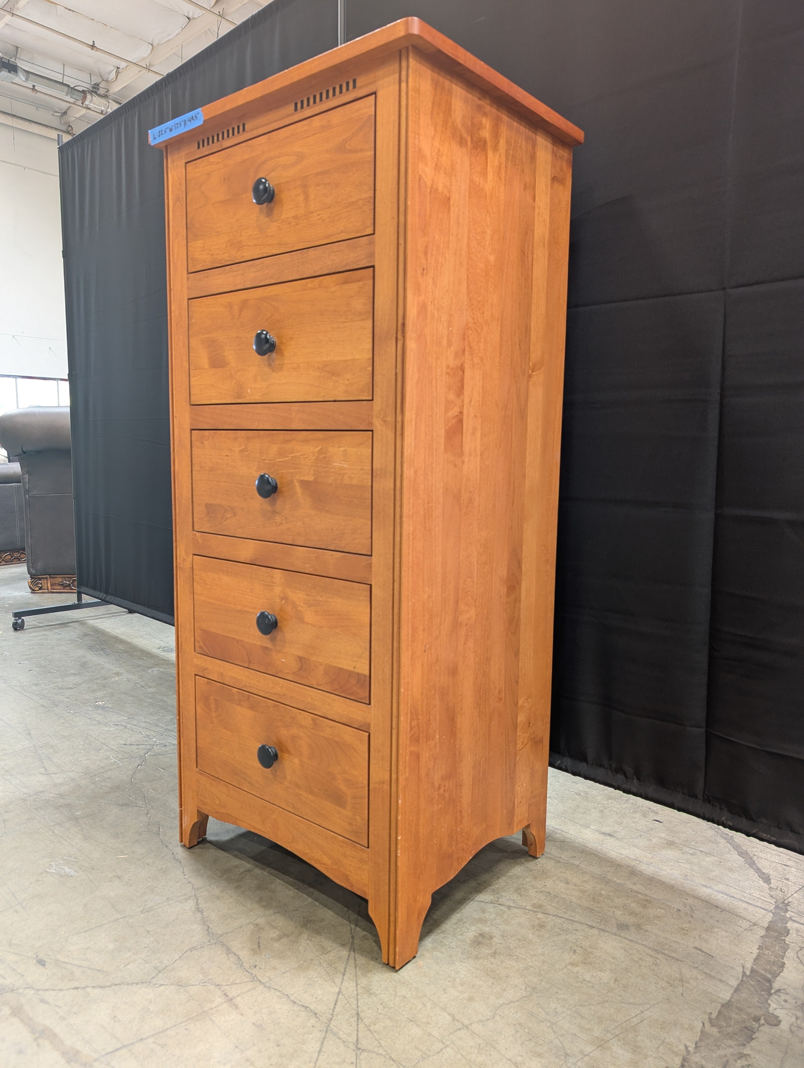 Five-Drawer Wood Dresser with Black Knobs