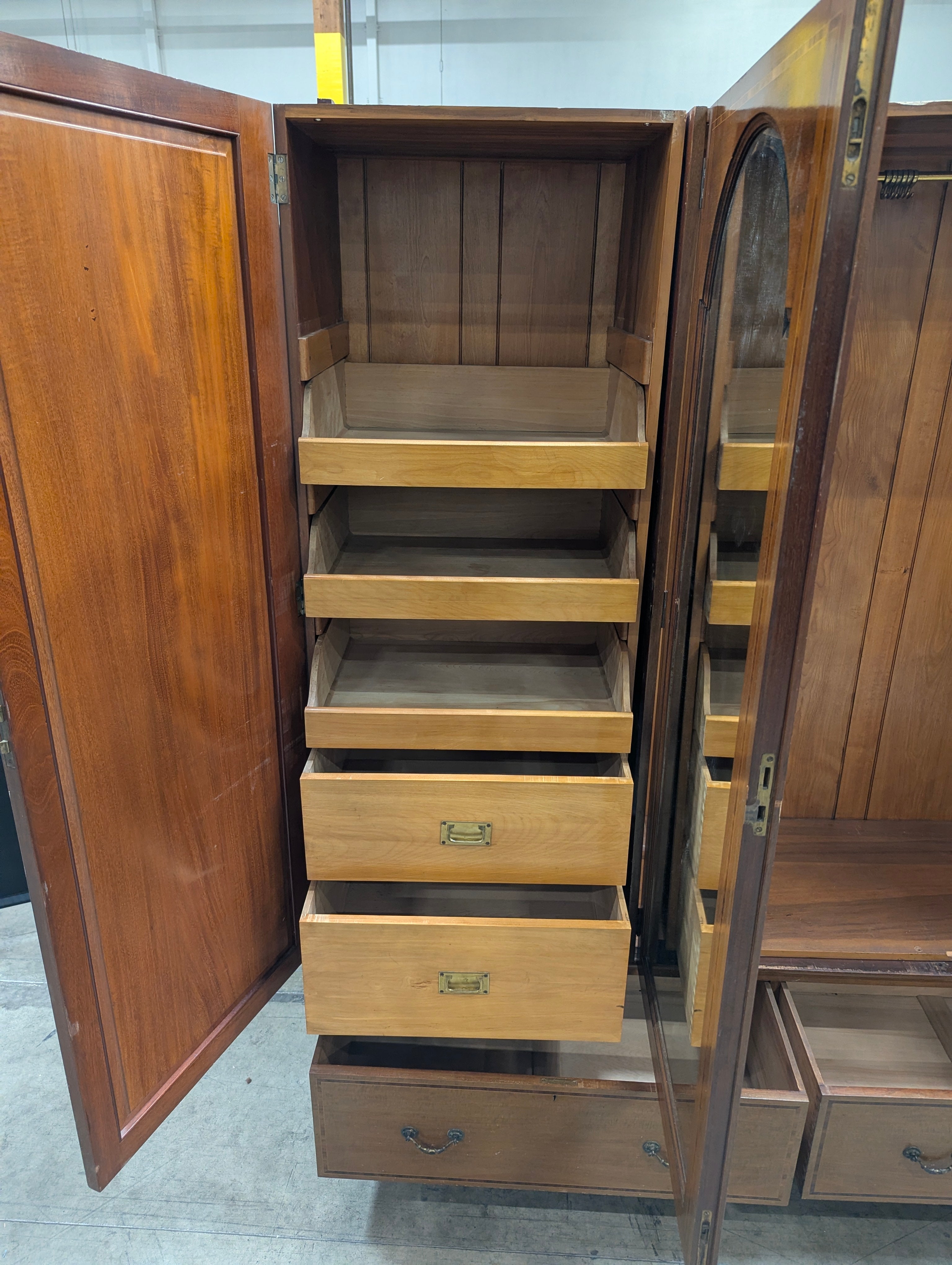 Vintage Three-Door Mirrored Wardrobe with Inlay Details