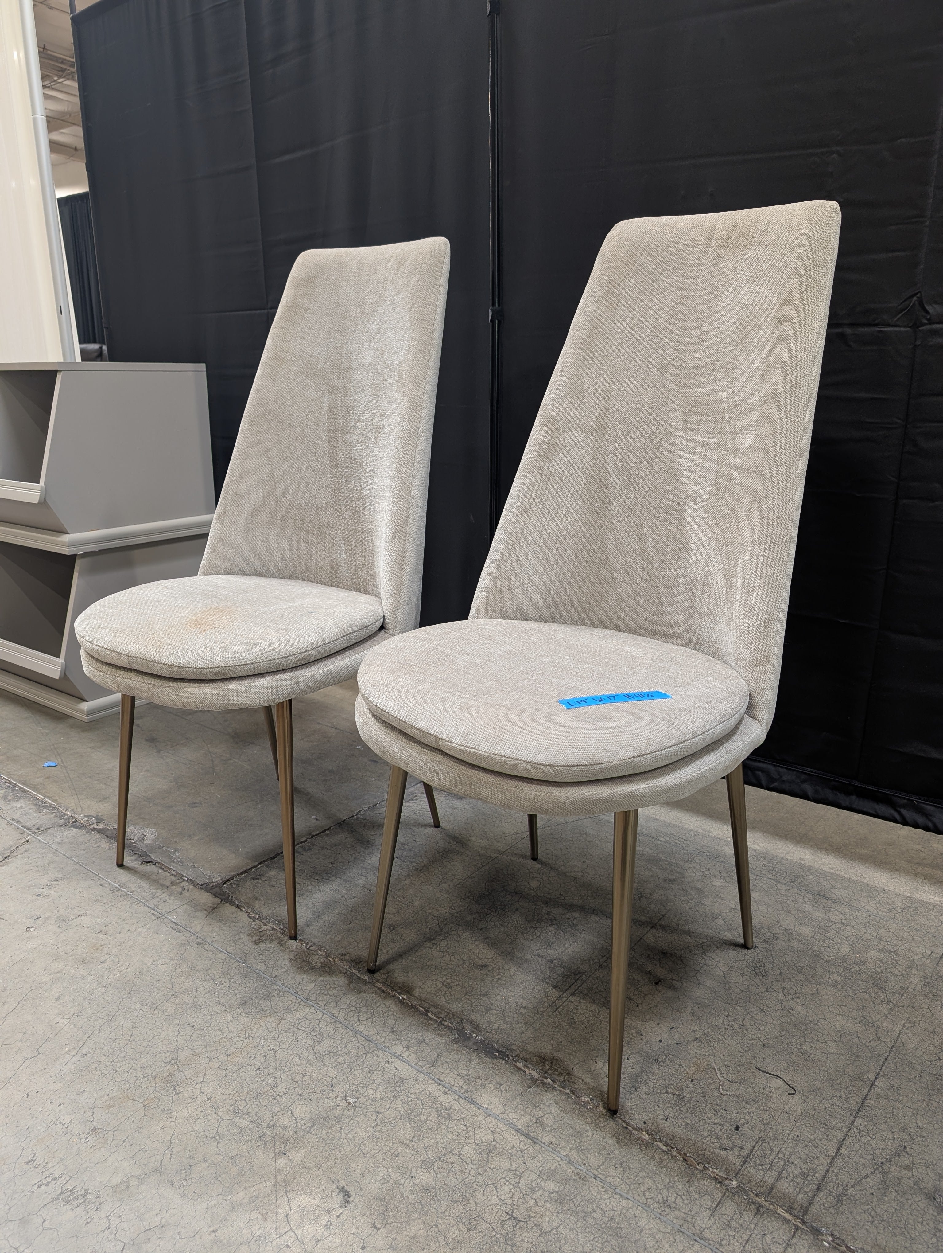 Pair of West Elm High-Back Beige Upholstered Dining Chair in Textured Fabric
