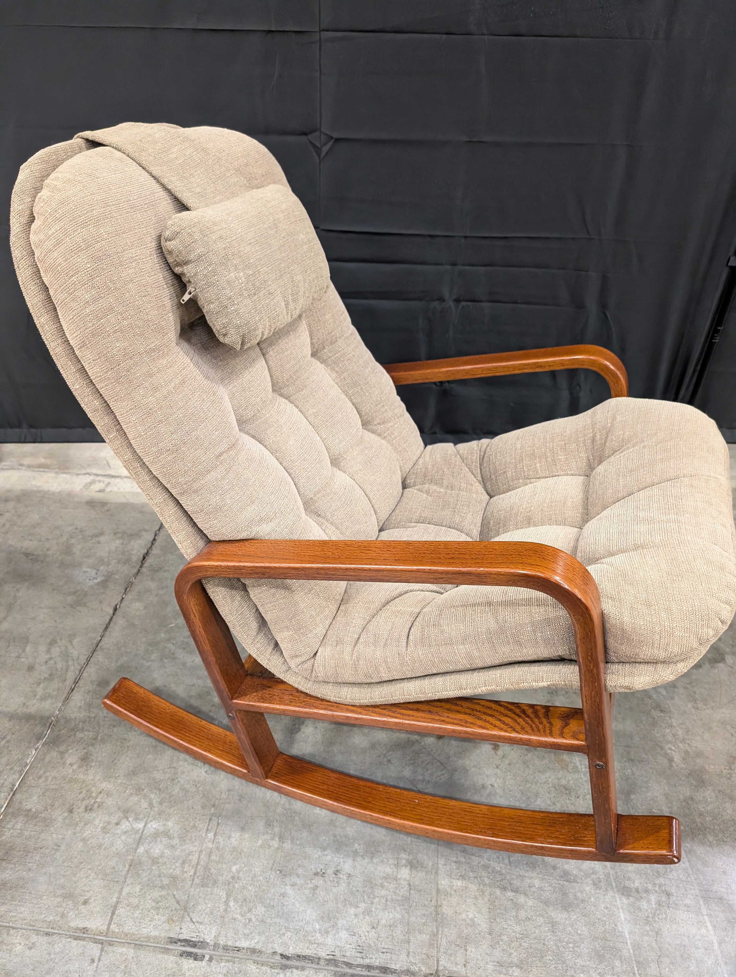 Comfortable Upholstered Rocking Chair with Wooden Arms