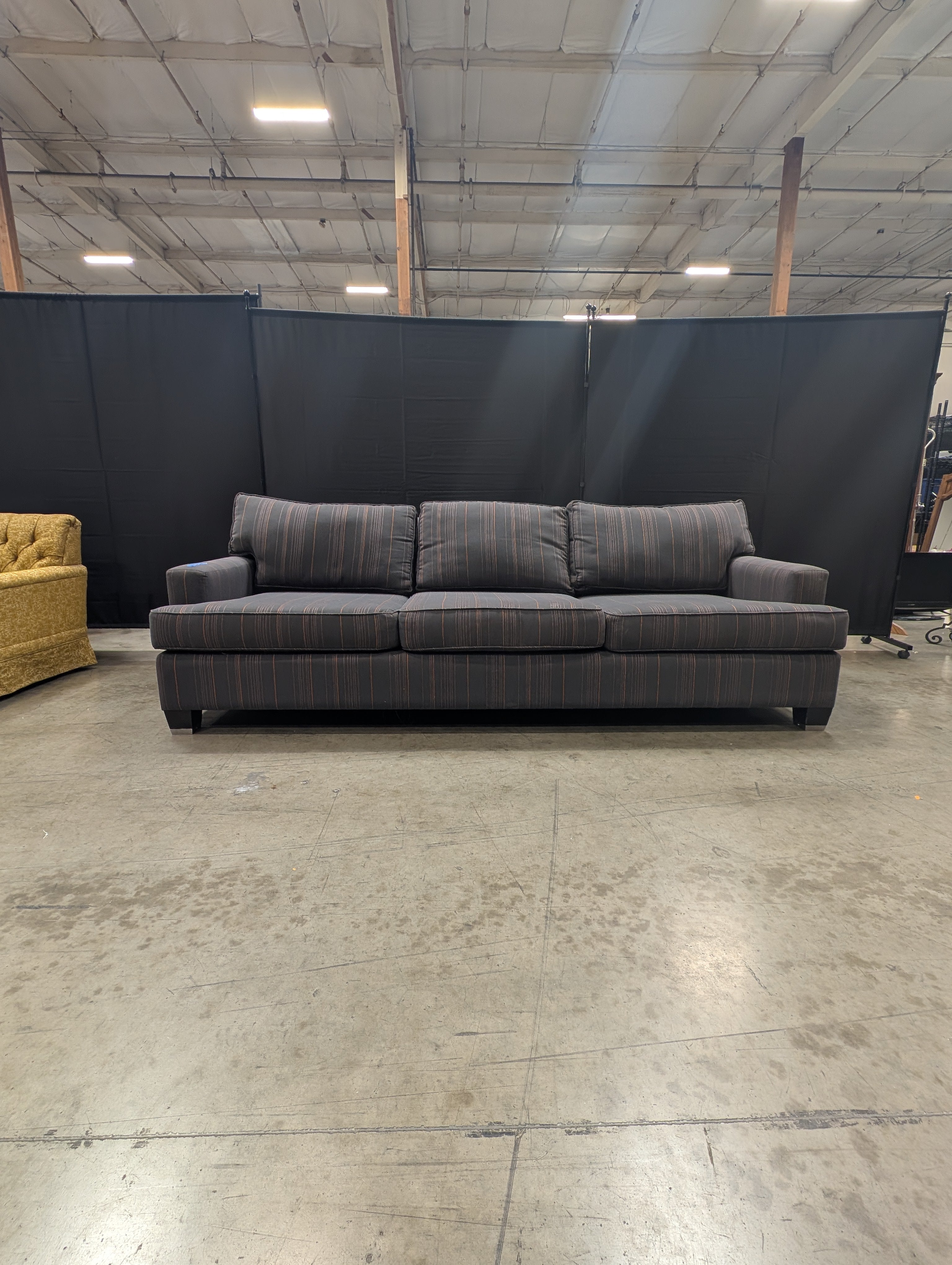 Plum Striped Upholstered Three-Seater Sofa