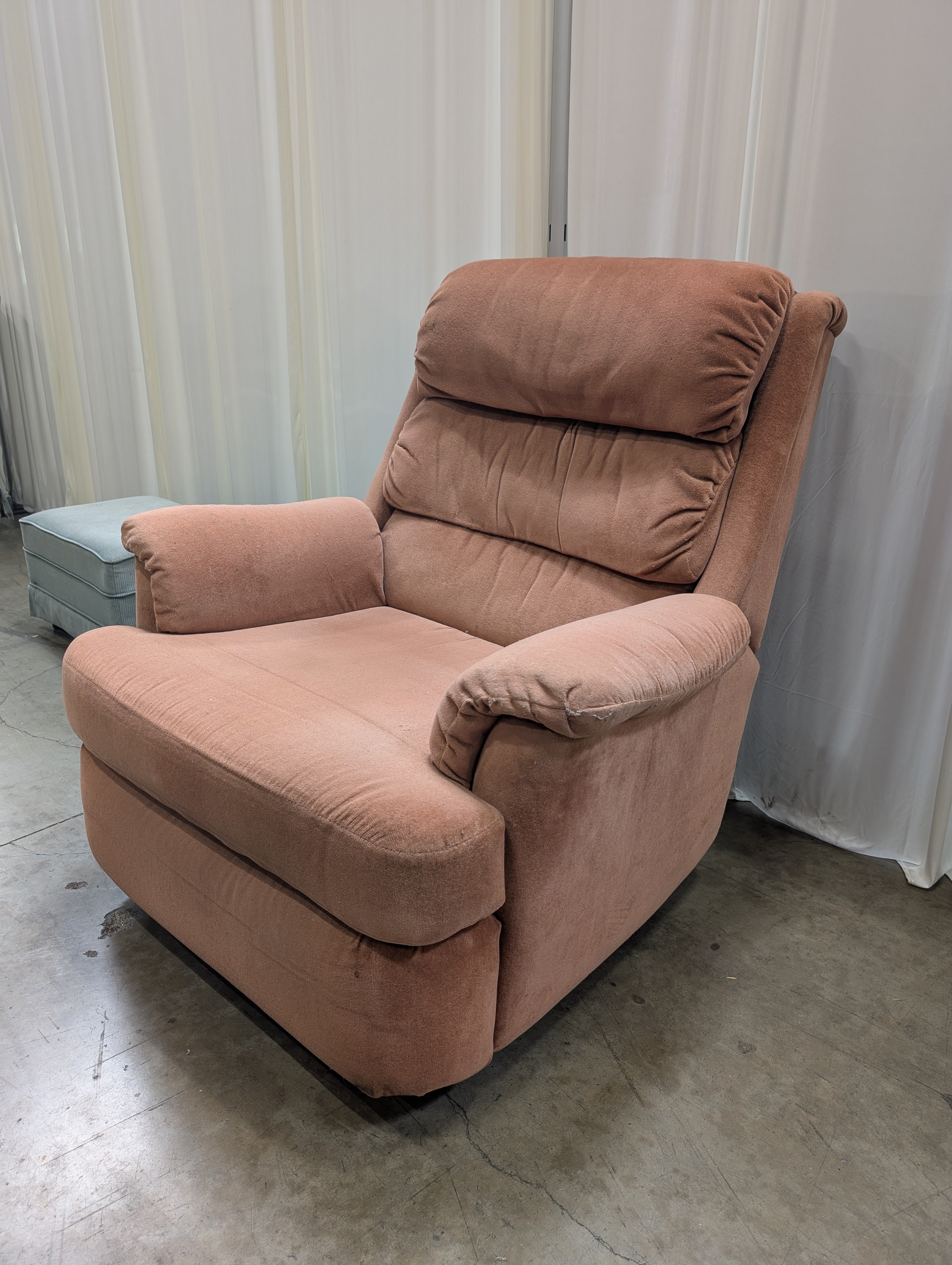 Muted Peach Plush Fabric Recliner