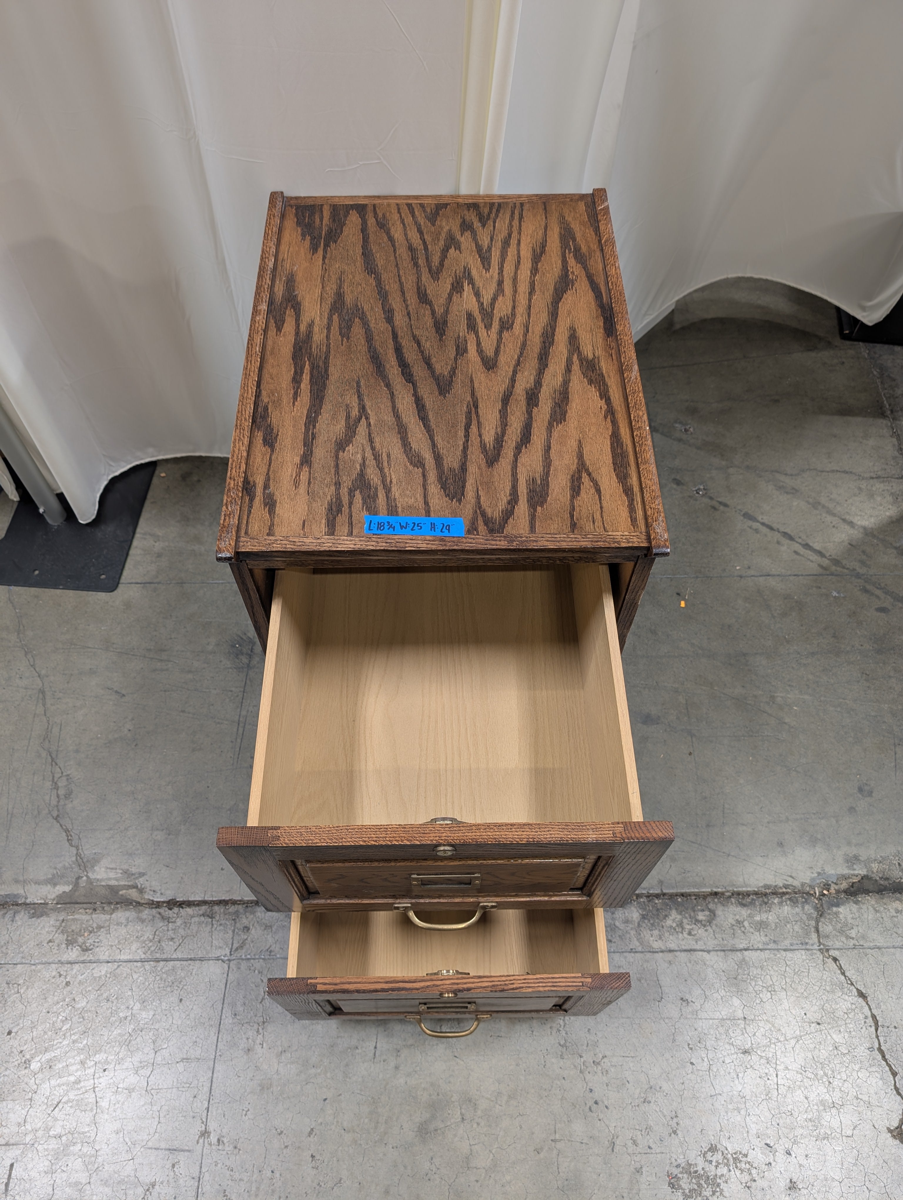 Dark Brown Wood Three-Drawer Filing Cabinet with Brass Hardware