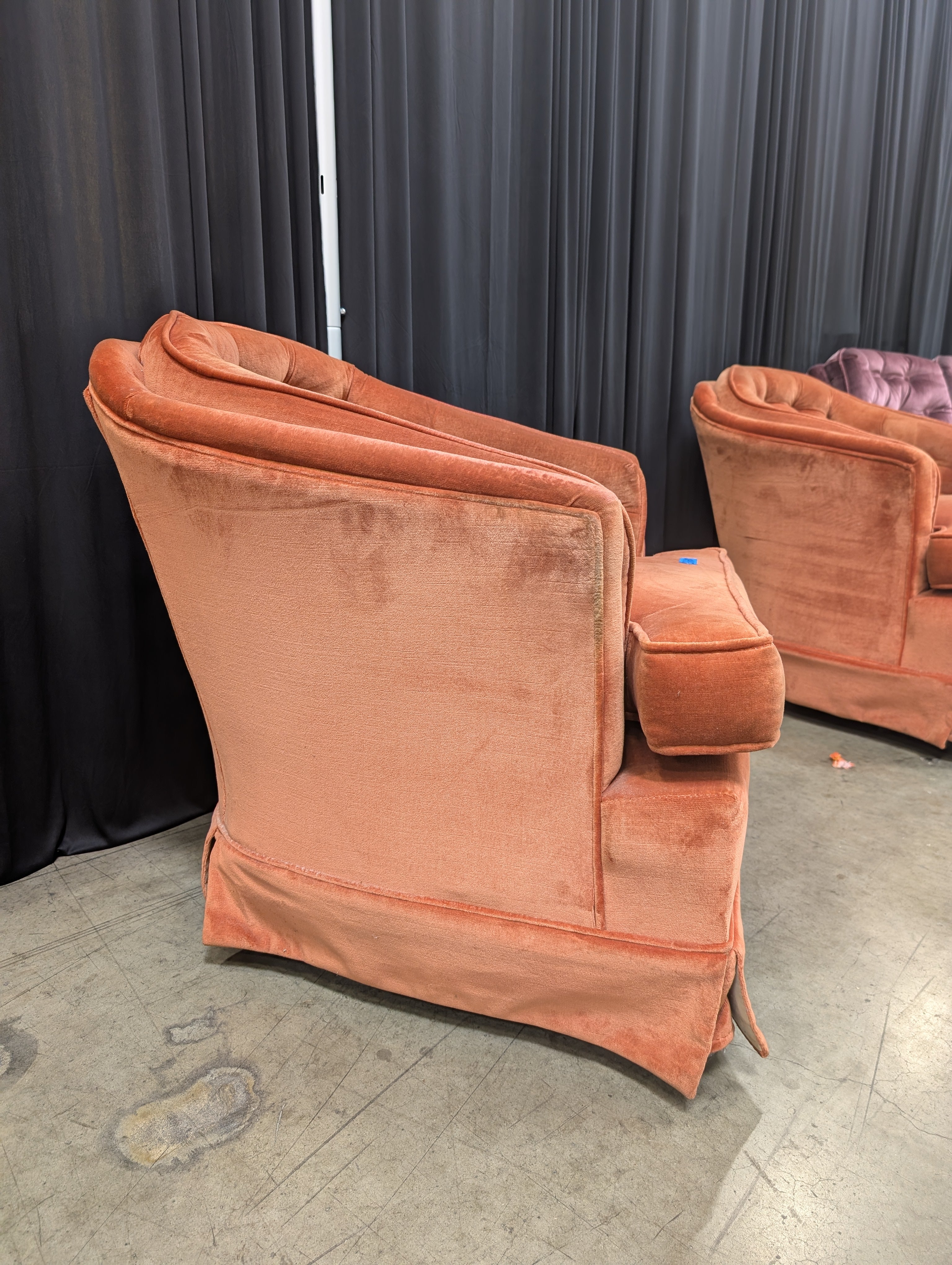 Vintage Tufted Barrel Back Armchair in Velvet