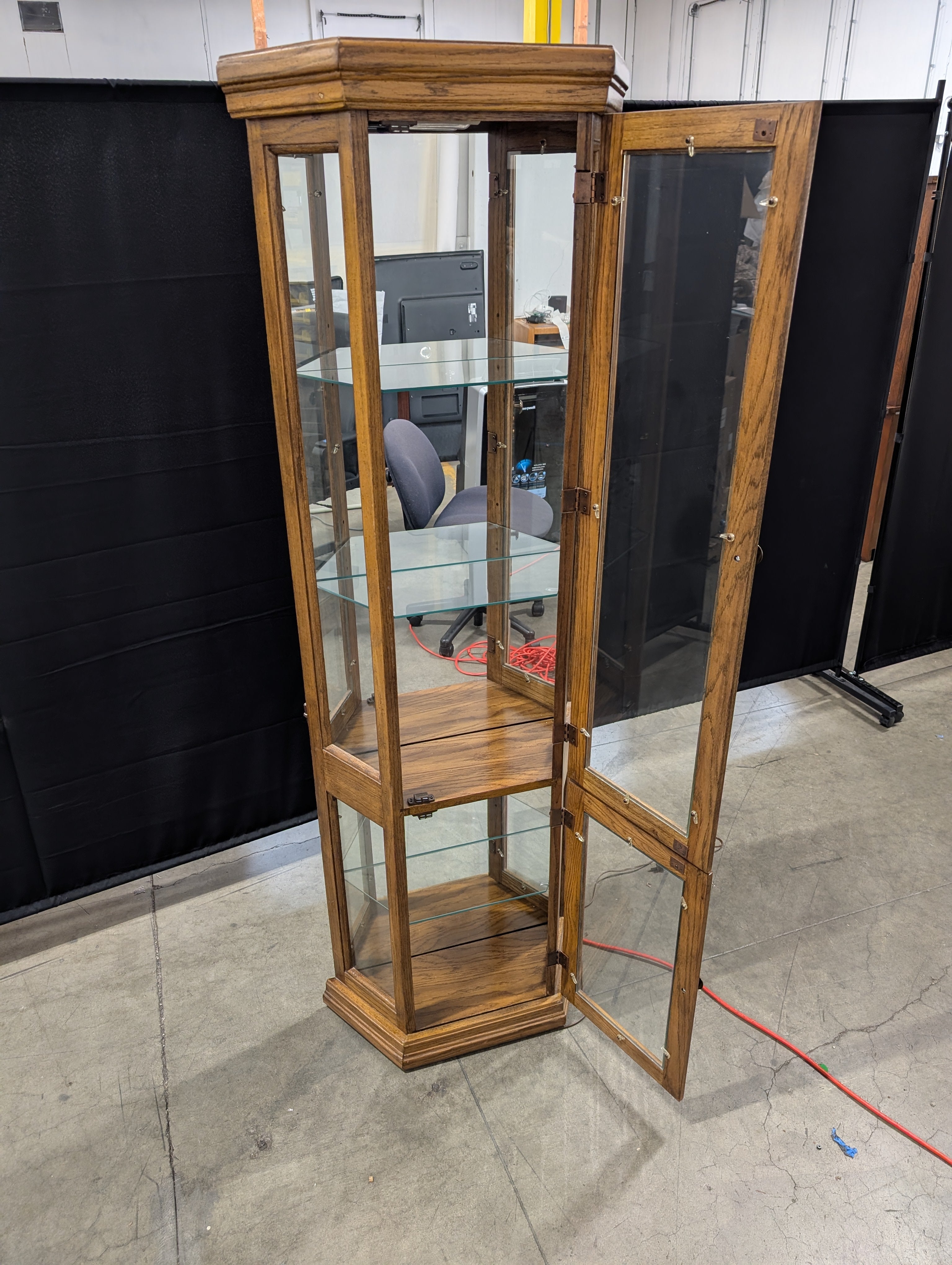 Oak Wood Tall China Cabinet with Glass Shelves