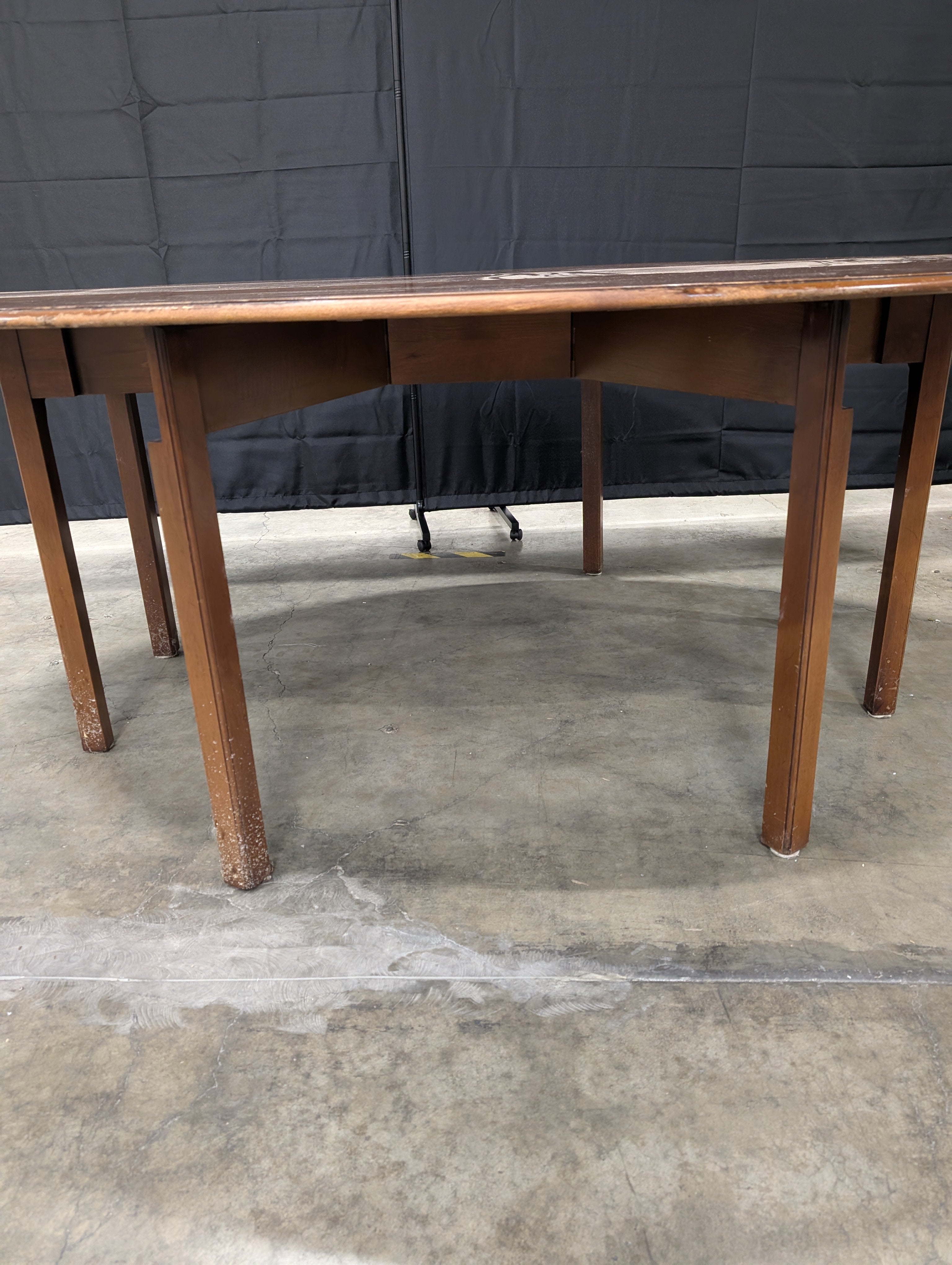 Dark Wood Drop-Leaf Table with Burgundy Inserts