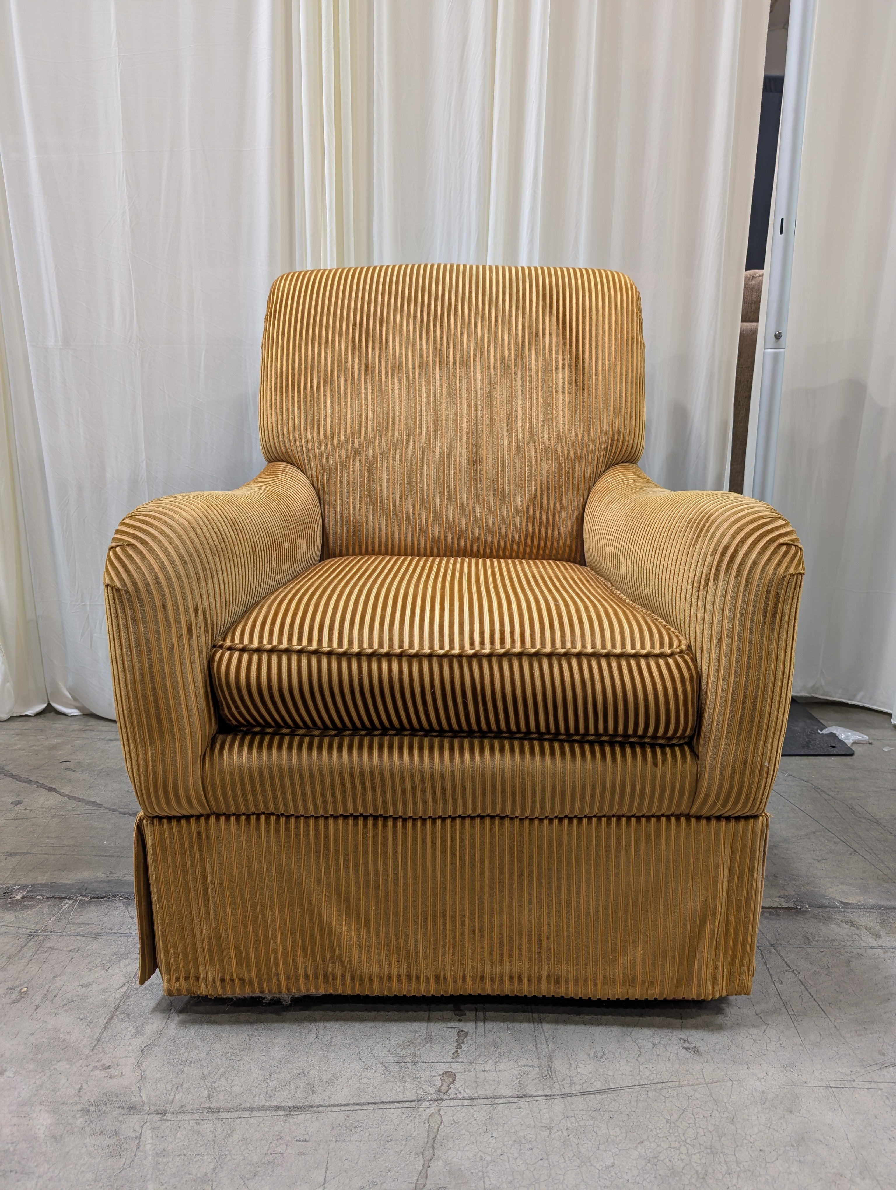 Charter Furniture Corporation Golden Brown Ribbed Fabric Armchair with Rolled Arms