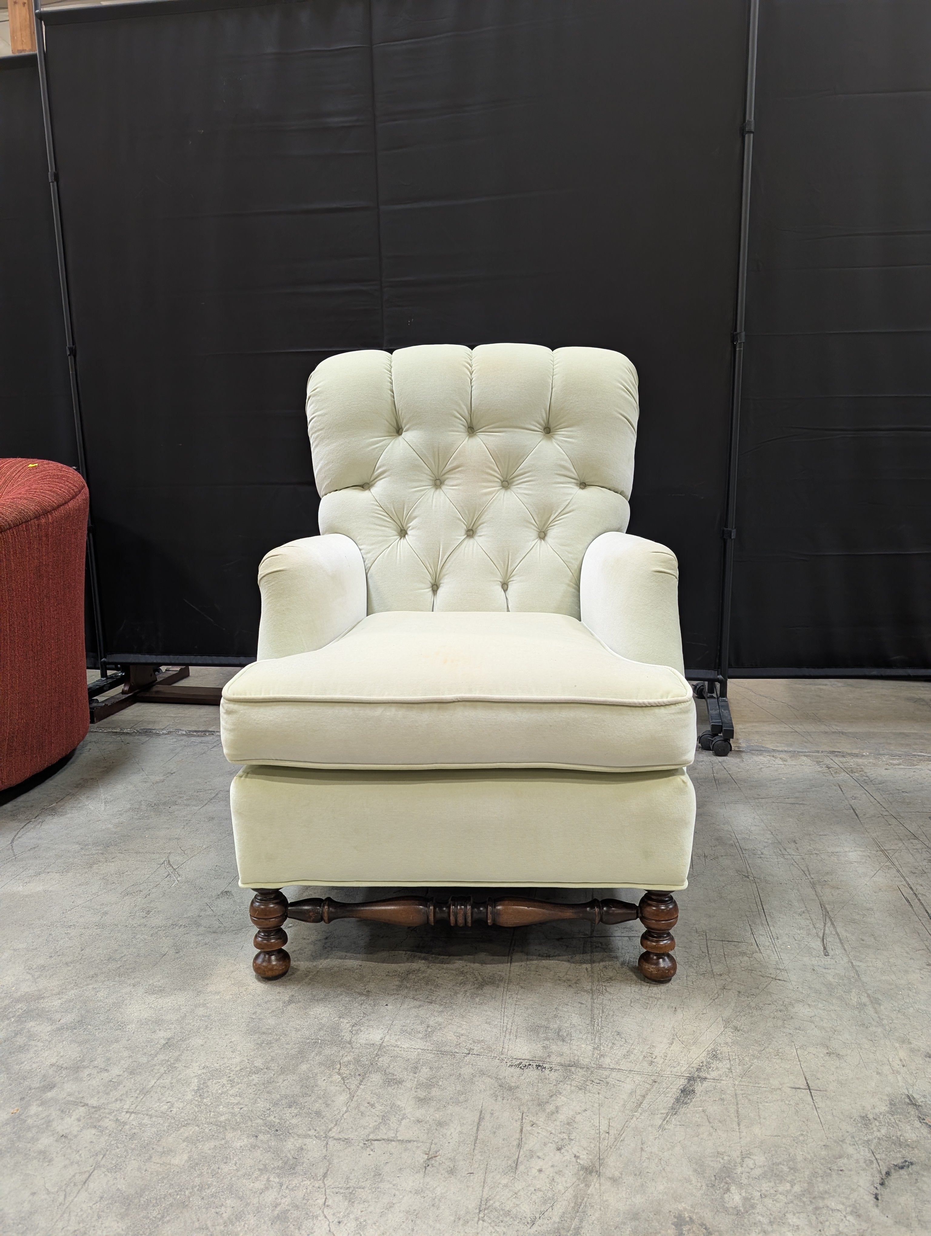 Classic Button-Tufted Mint Green Upholstered Armchair