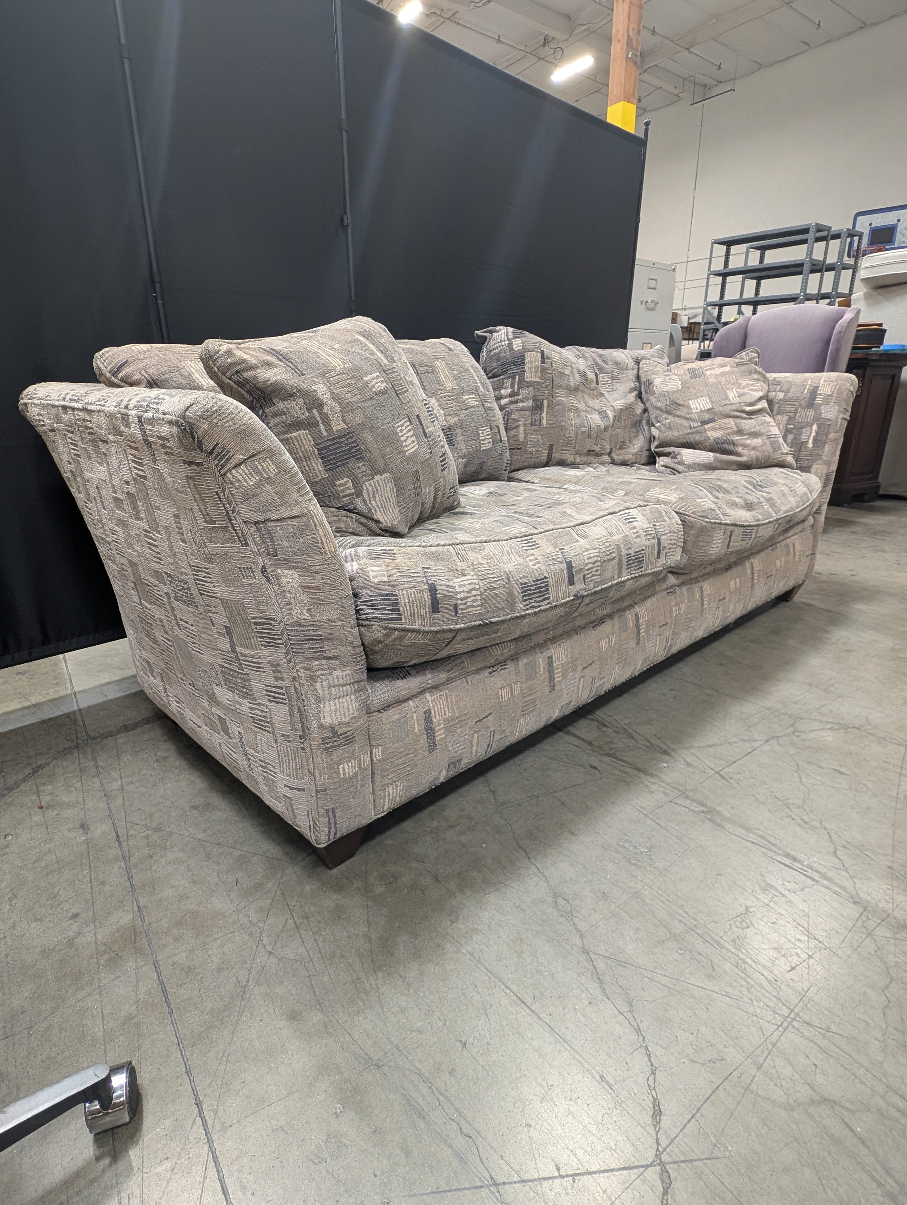 Upholstered Three-Seater Sofa with Abstract Geometric Pattern