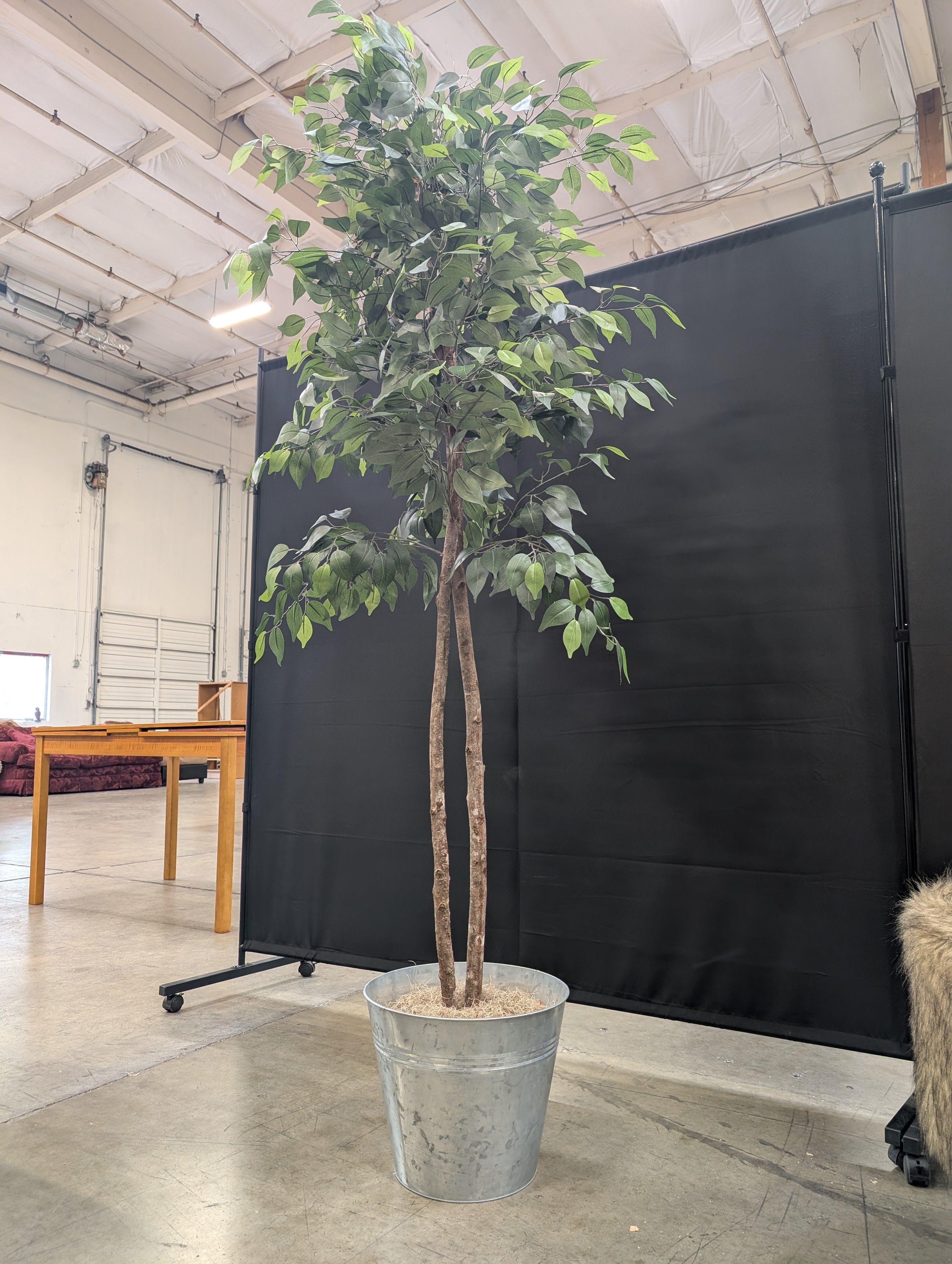 Tall Green Artificial Tree in Galvanized Bucket