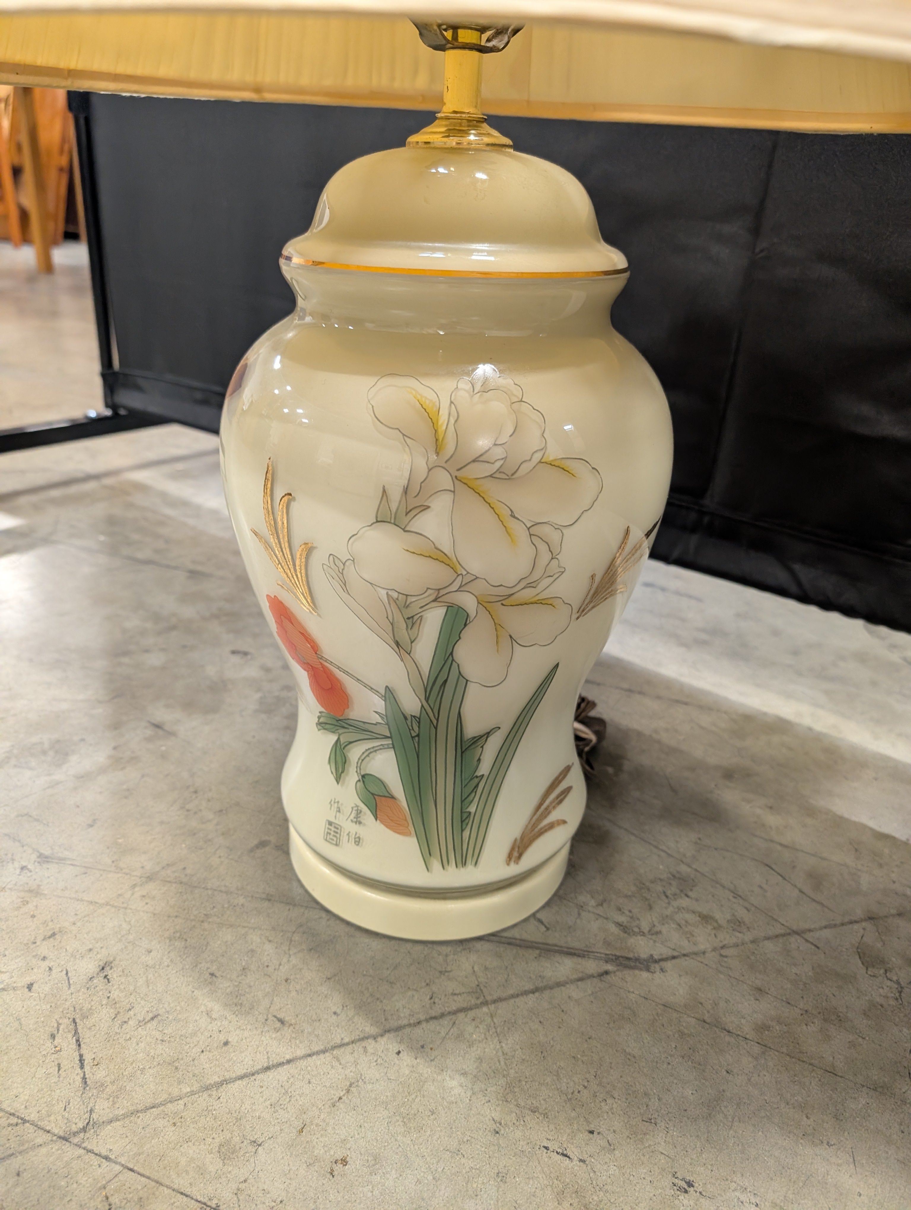 Decorative Cream Ceramic Urn Lamp Base with Gold Accents
