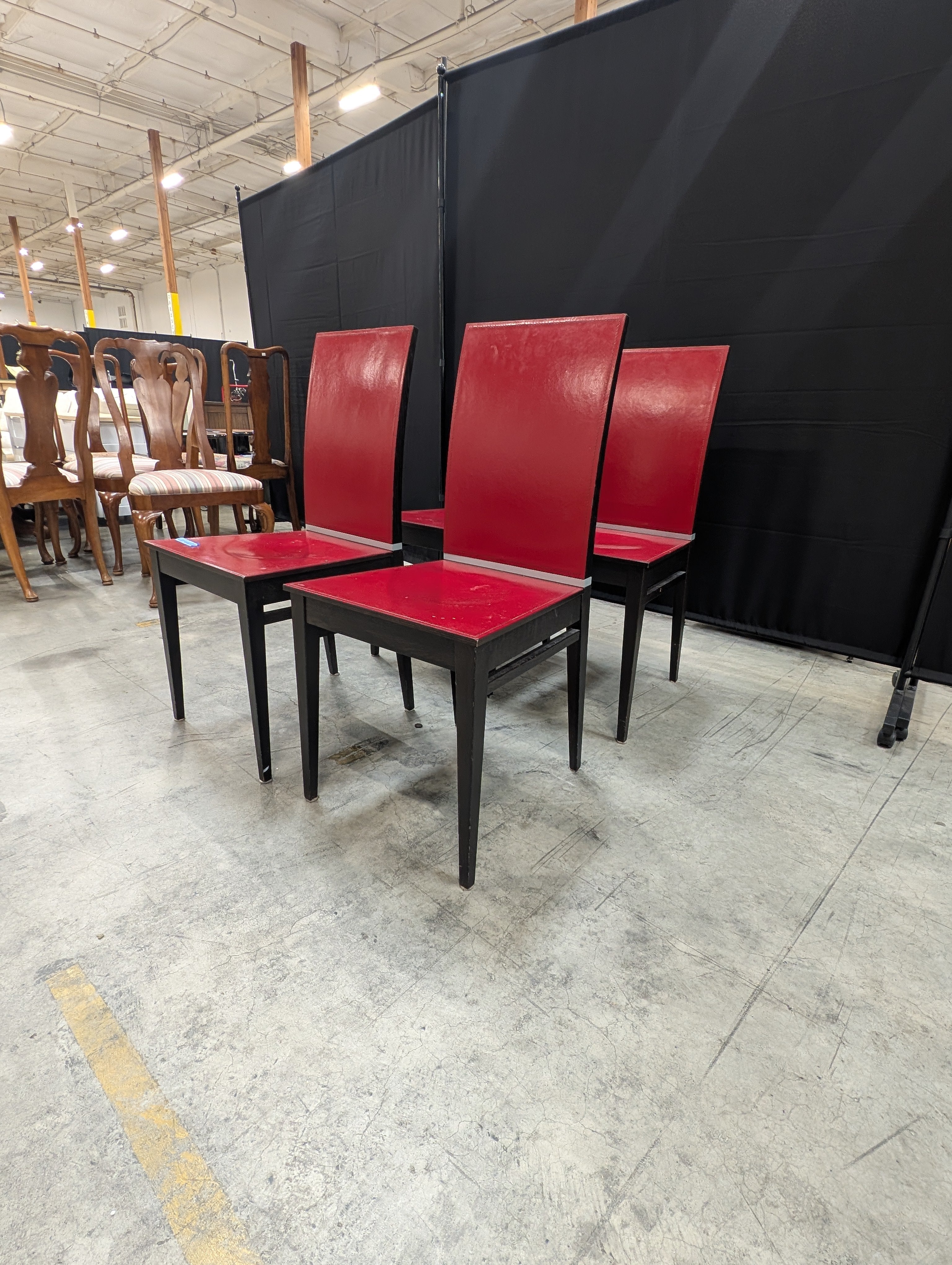 Set of Four Contemporary Red Upholstered Dining Chair
