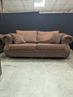 Traditional Brown Fabric Two-Seater Sofa with Nailhead Trim
