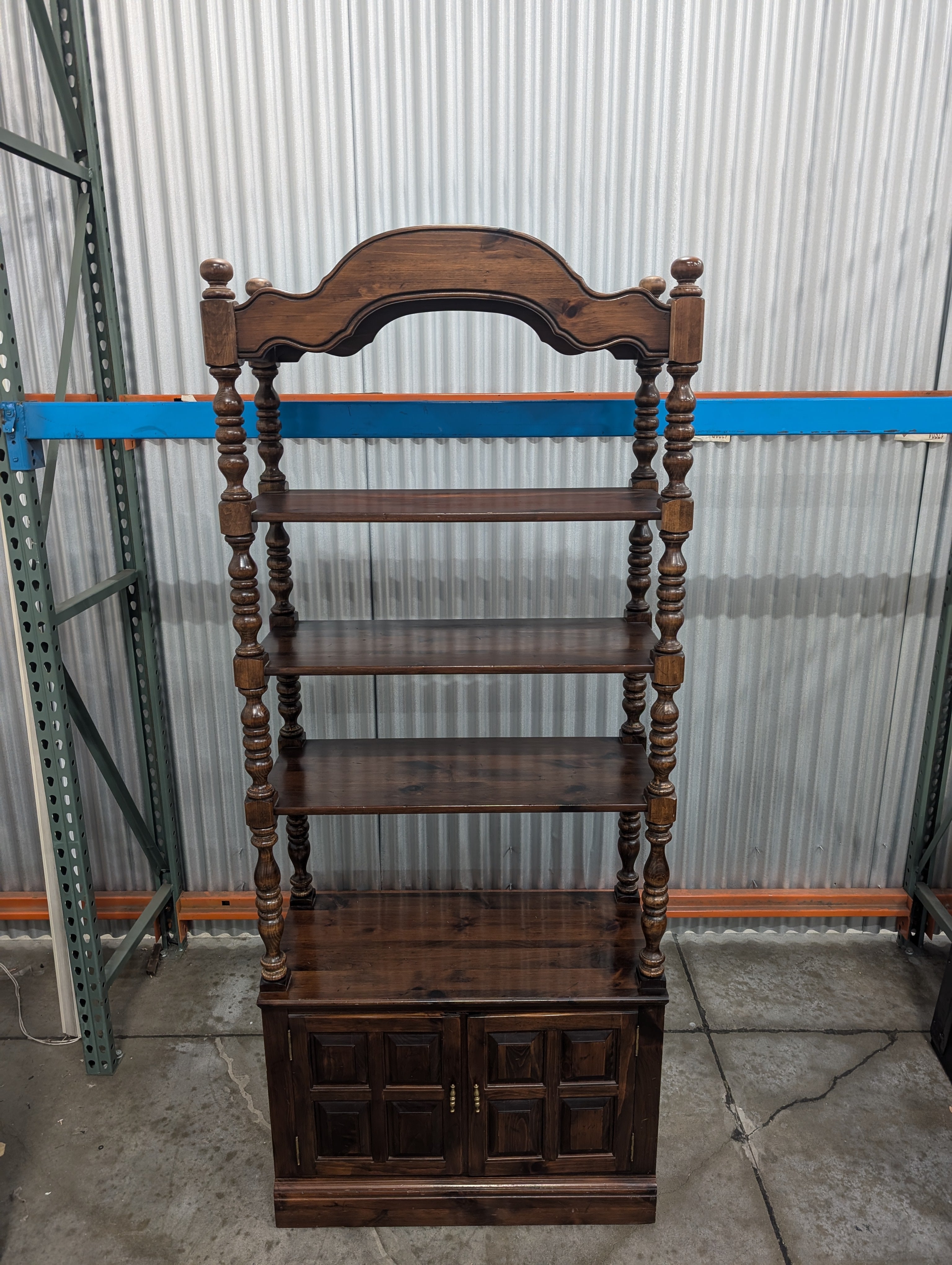 Traditional Dark Wood Display Shelf with Cabinet Base
