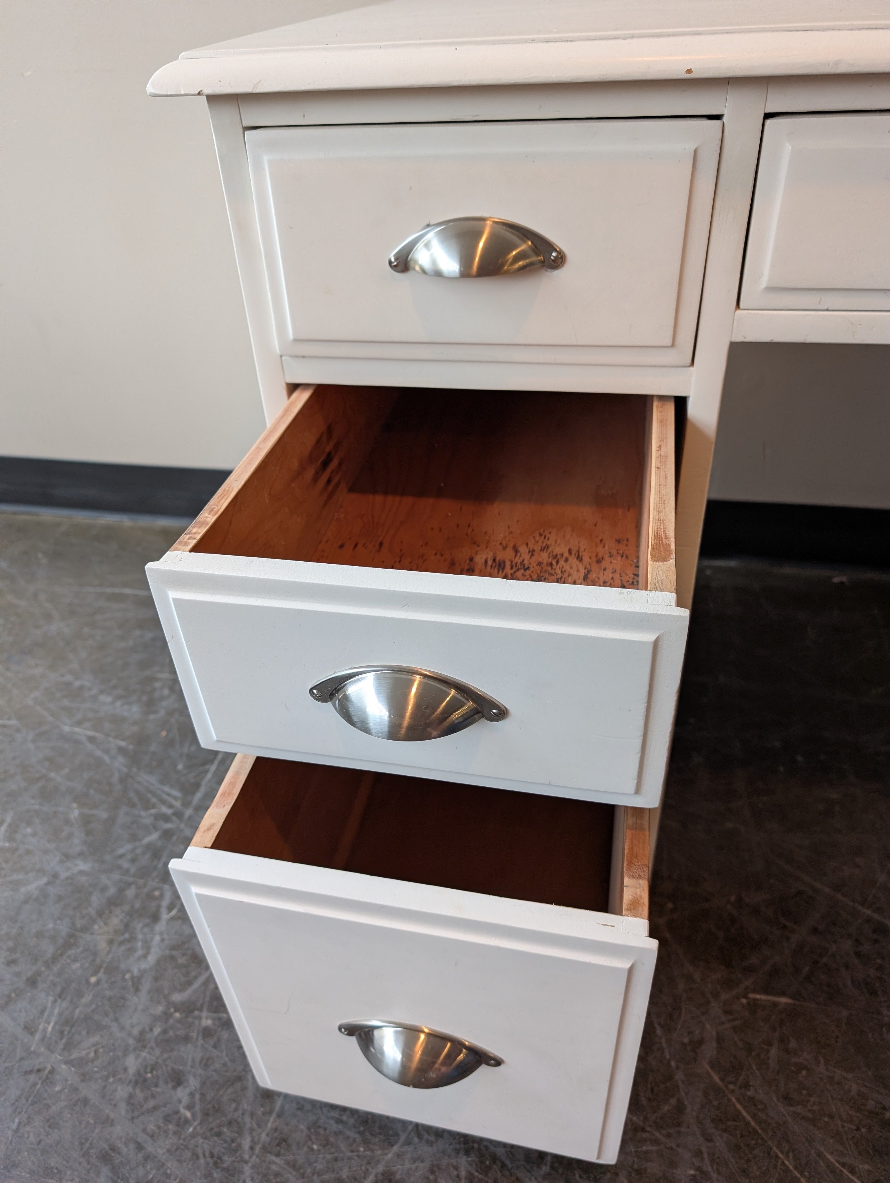 Two-Tone Pedestal Desk with Silver Cup Pulls