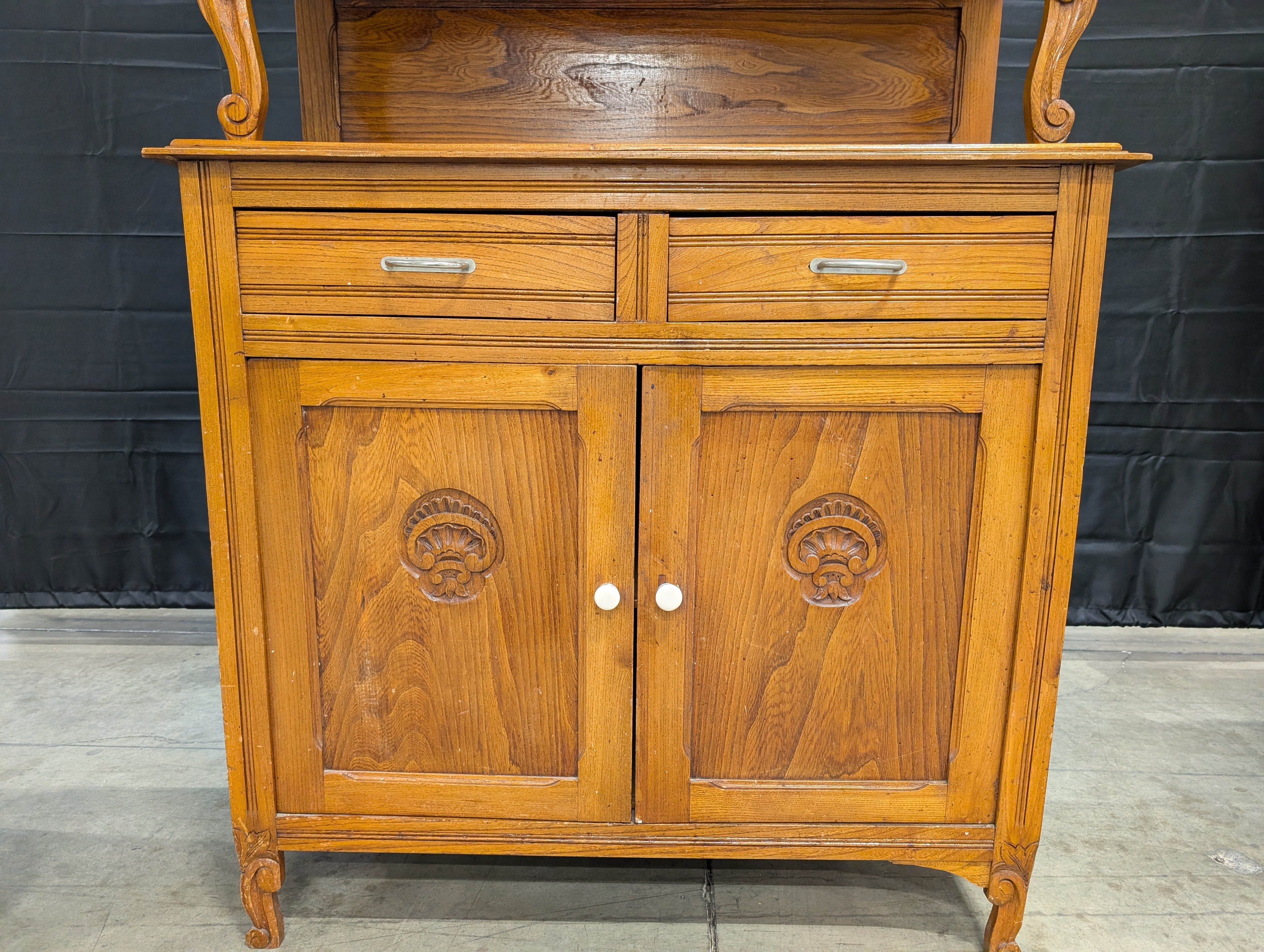 Vintage Brown Wood Folding Cabinet Desk