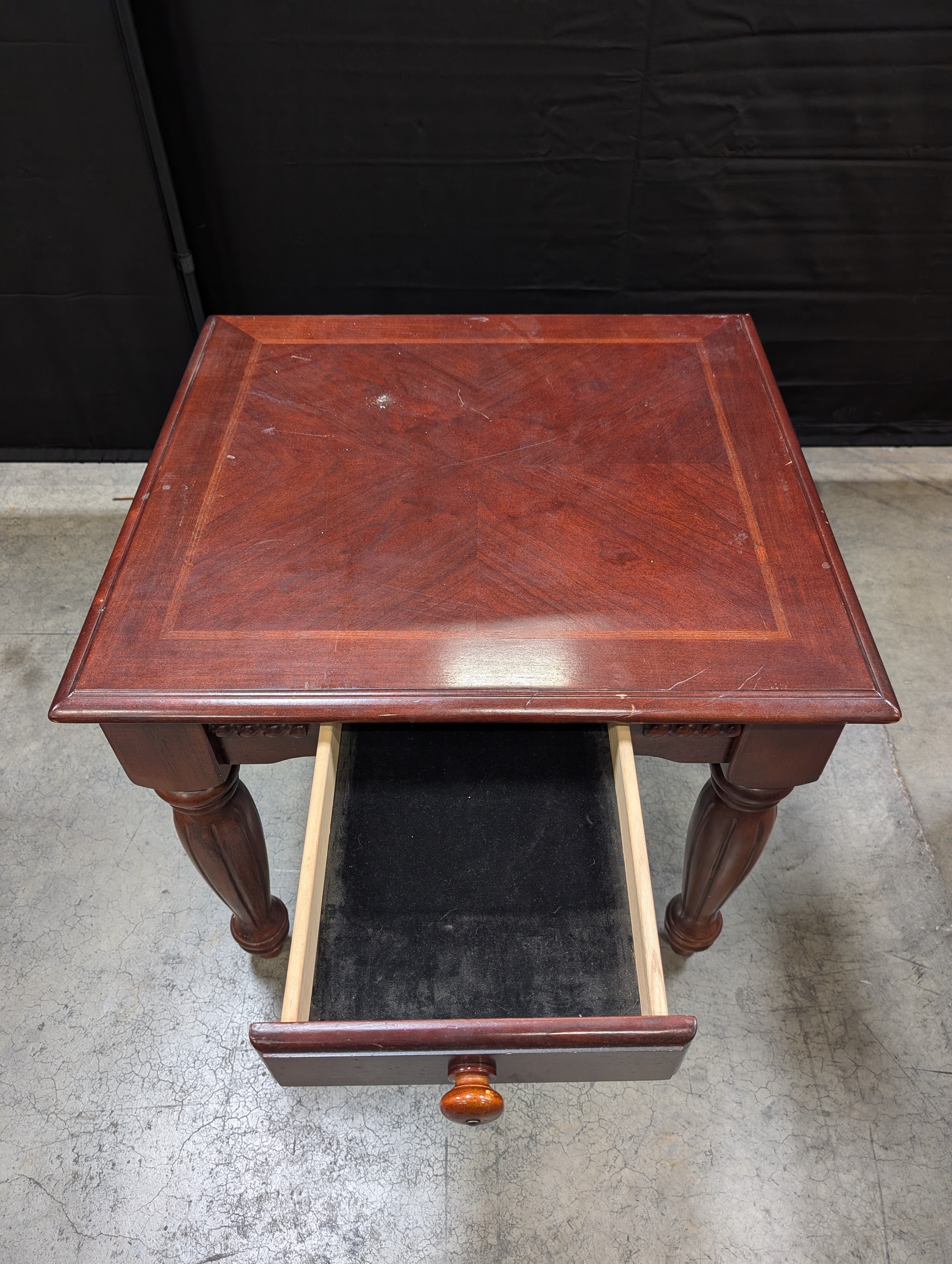Traditional Dark Stained Wood Side Table with Drawer